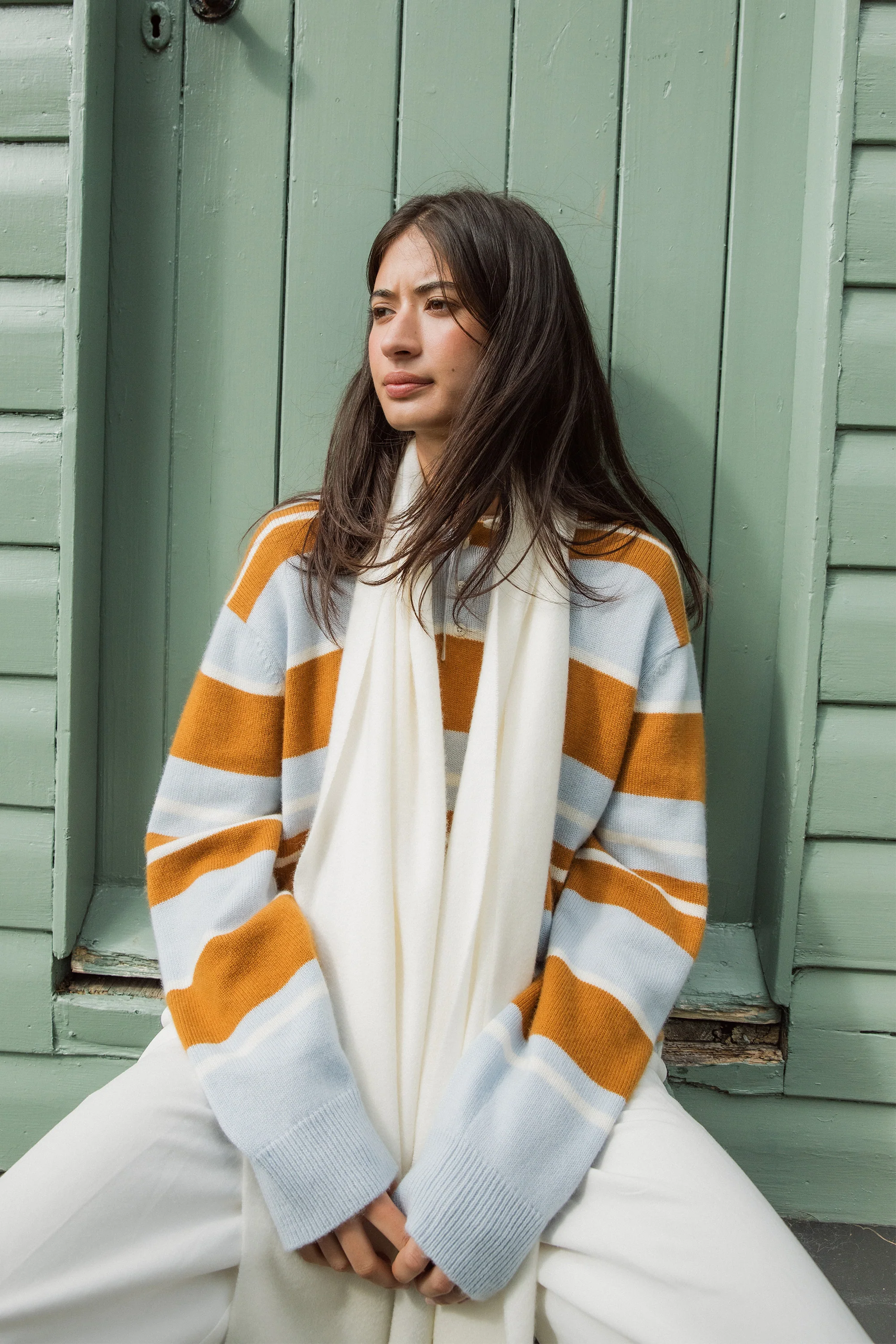 Solid Cashmere Wide Scarf - Soft Cream