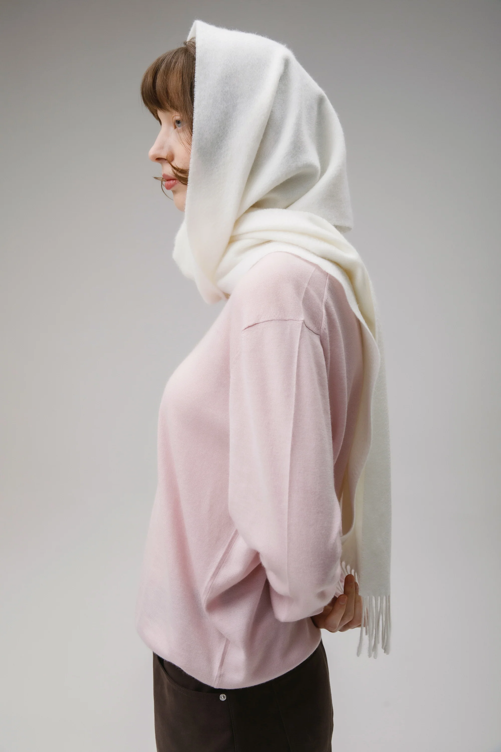 Solid Cashmere Wide Scarf - Soft Cream - Image 3