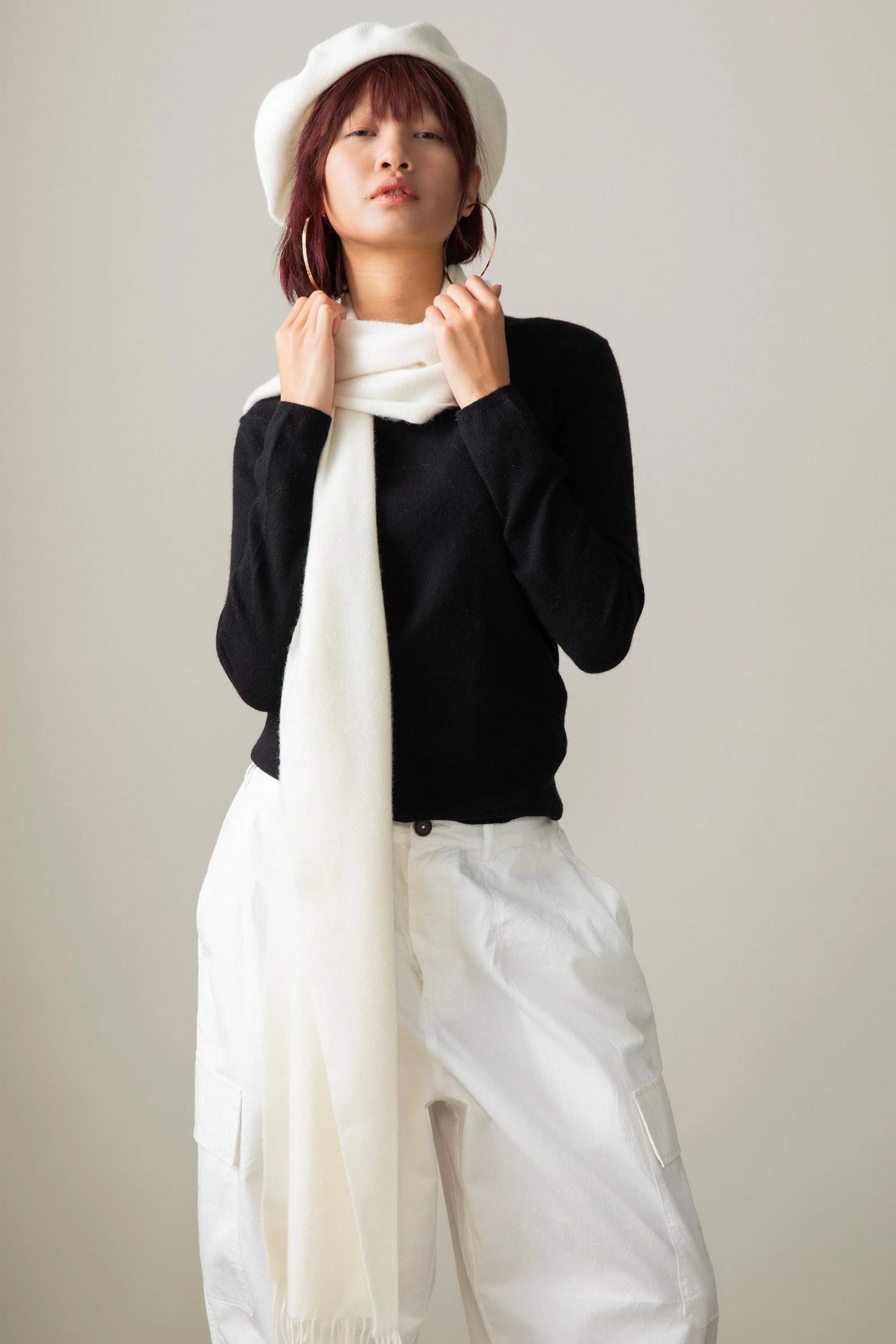 Solid Cashmere Wide Scarf - Soft Cream - Image 5