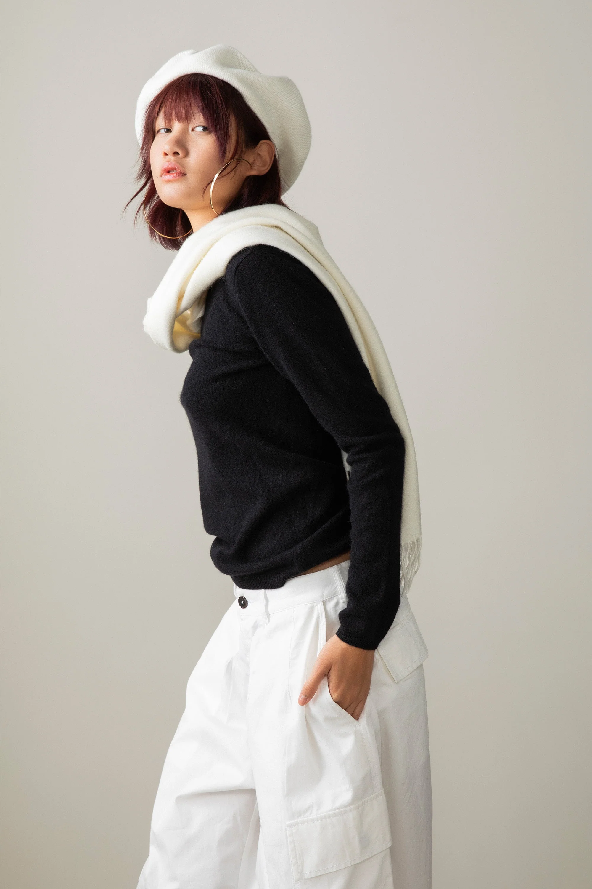 Solid Cashmere Wide Scarf - Soft Cream - Image 6