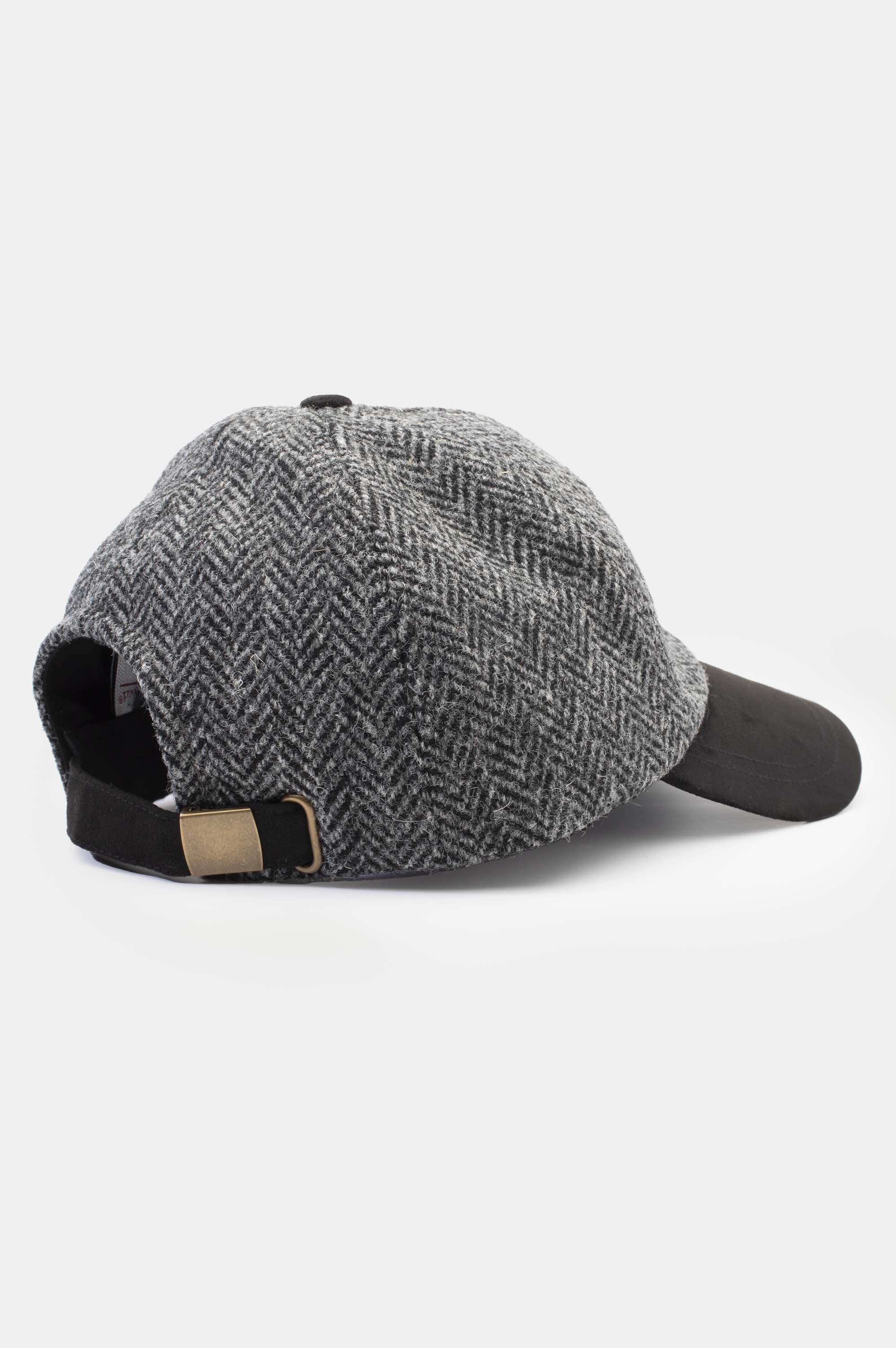 Harris Tweed Baseball Cap - Charcoal Herringbone - Image 2