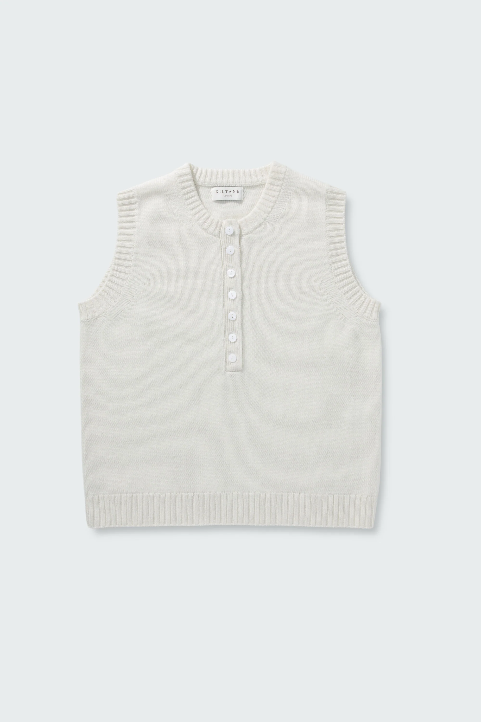Crew Neck Button Cashmere Vest - Soft White - Image 7