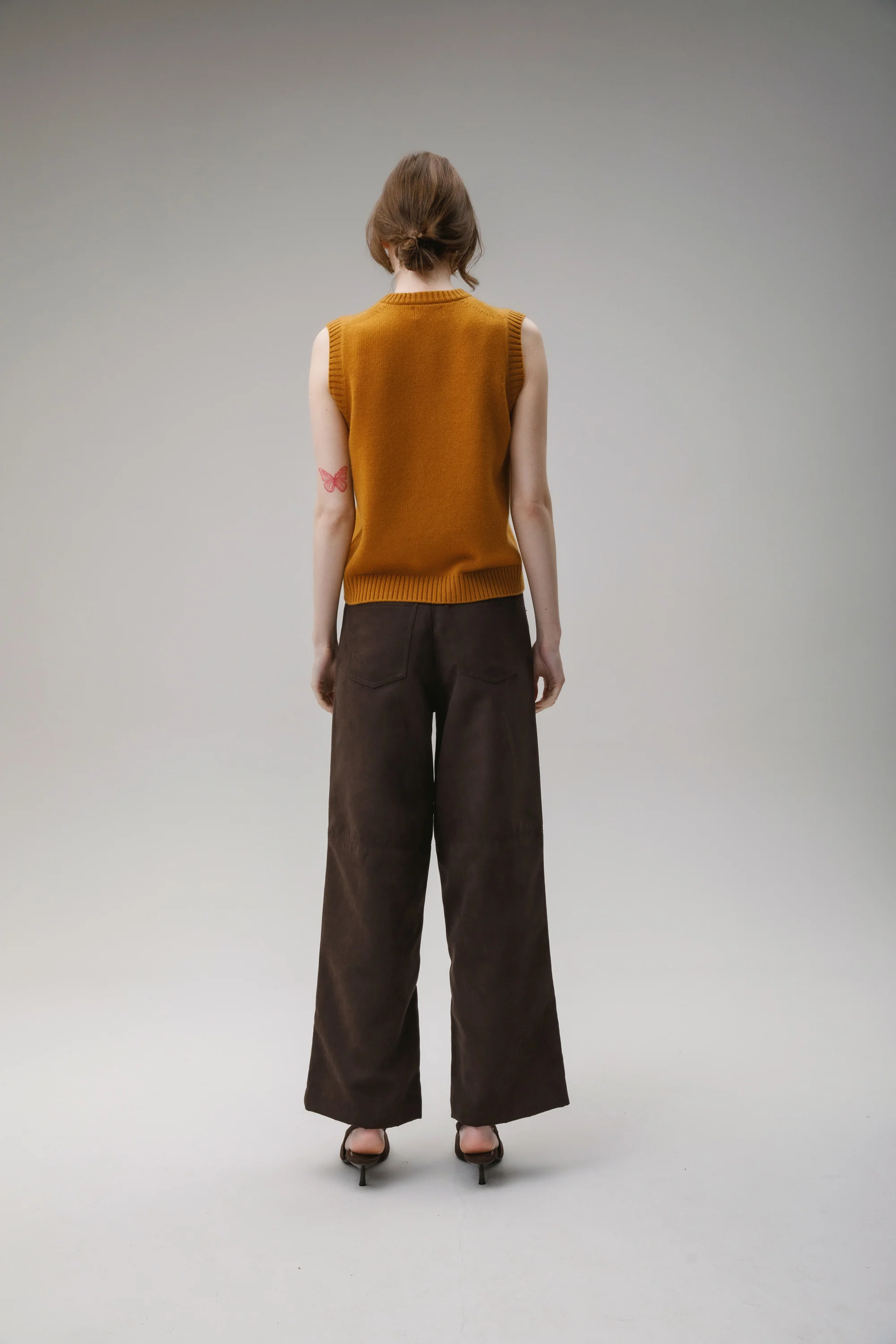 Crew Neck Cashmere Button Vest - Amber Haze - Image 5