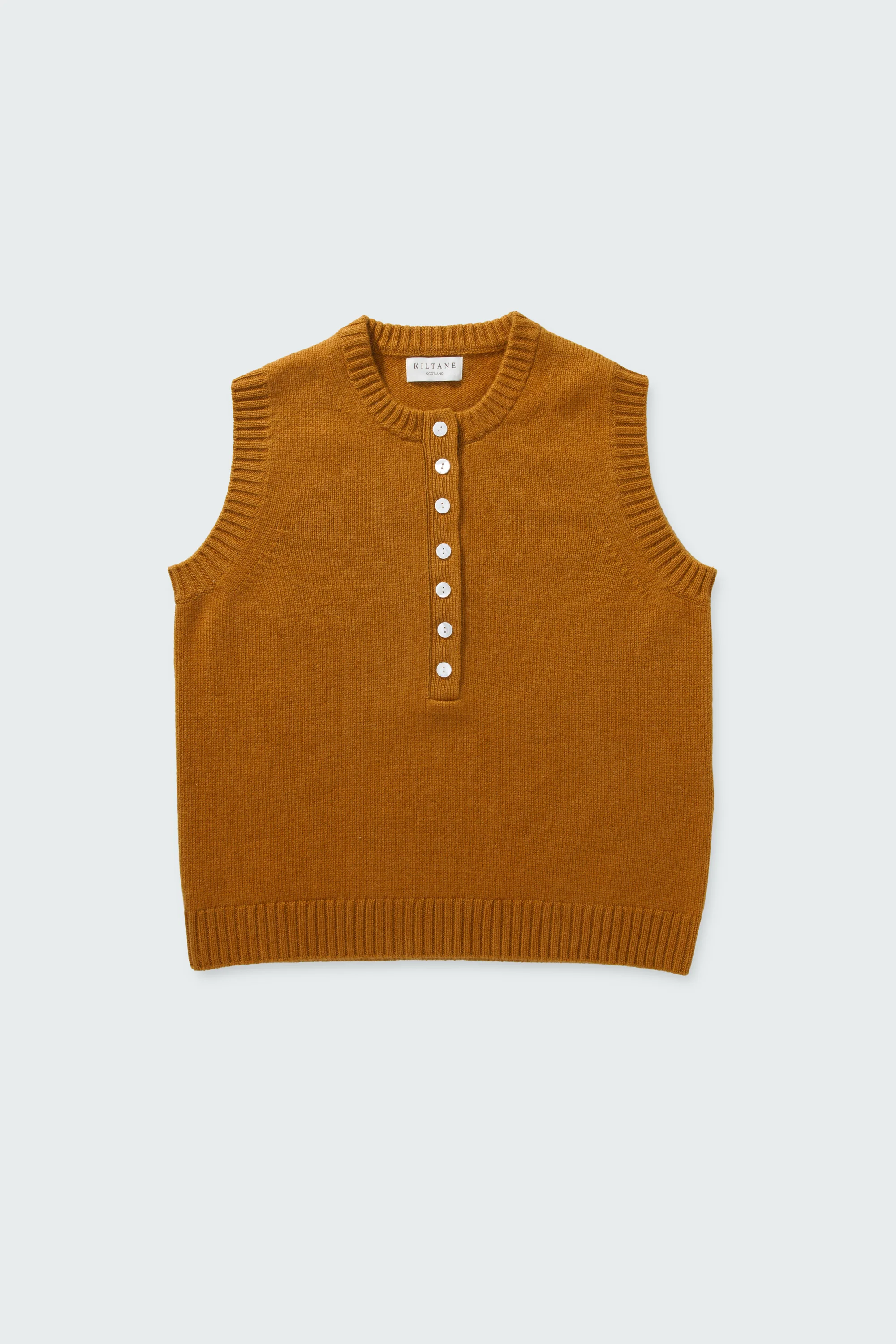 Crew Neck Cashmere Button Vest - Amber Haze - Image 7