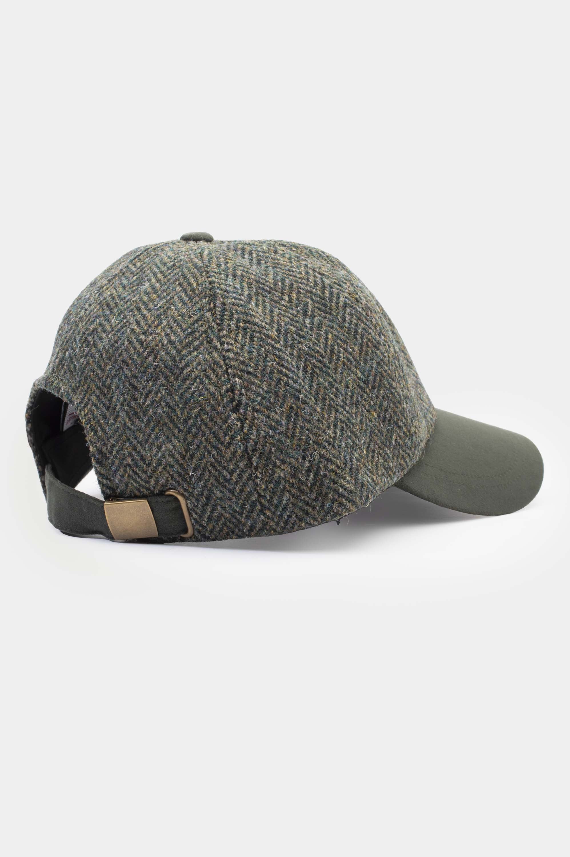 Harris Tweed Baseball Cap - Dark Green Herringbone - Image 2