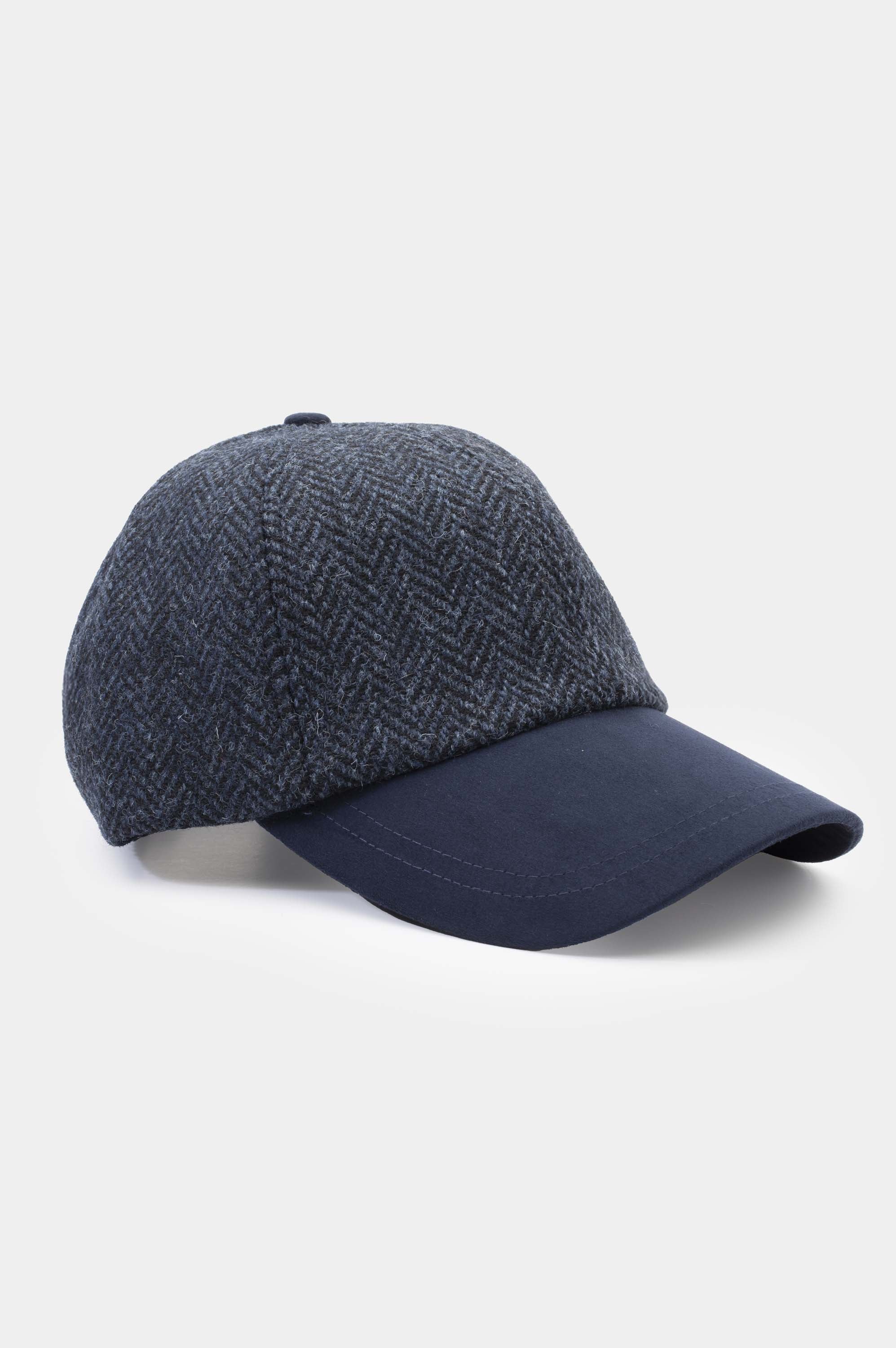 Harris Tweed Baseball Cap - Dark Navy Blue Herringbone