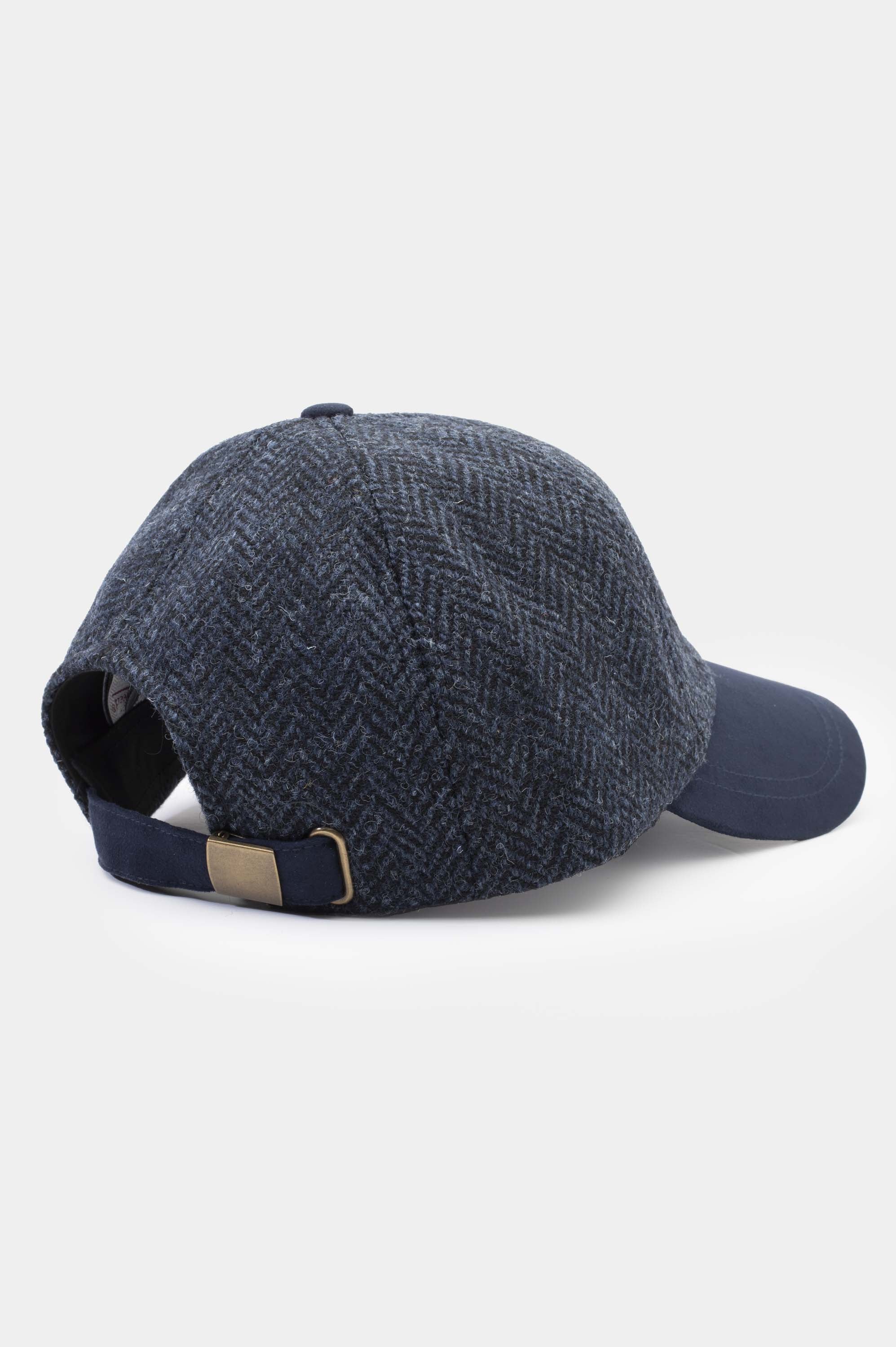 Harris Tweed Baseball Cap - Dark Navy Blue Herringbone - Image 2