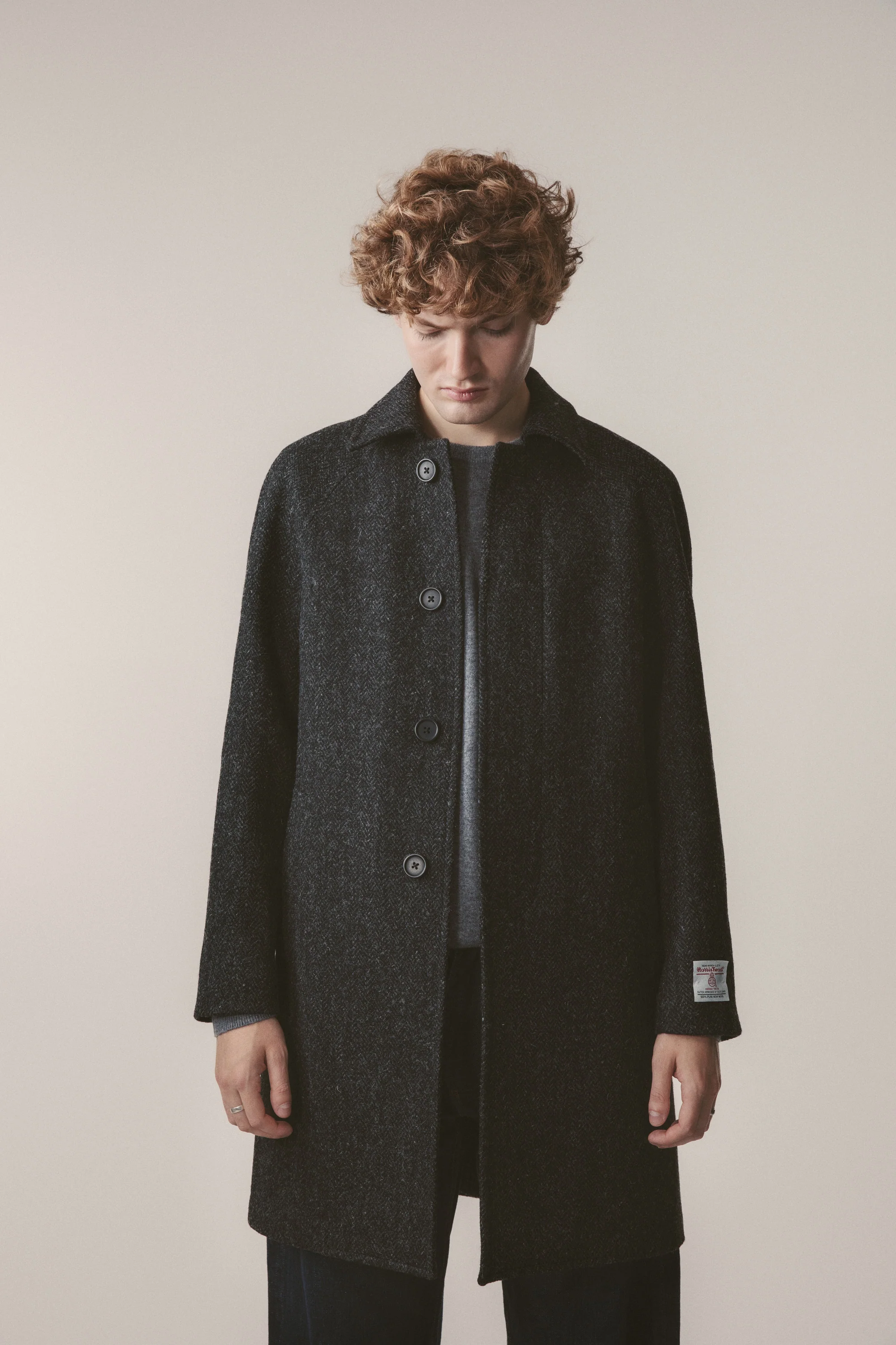 Men's Harris Tweed Ottavio Pea Coat - Deep Charcoal