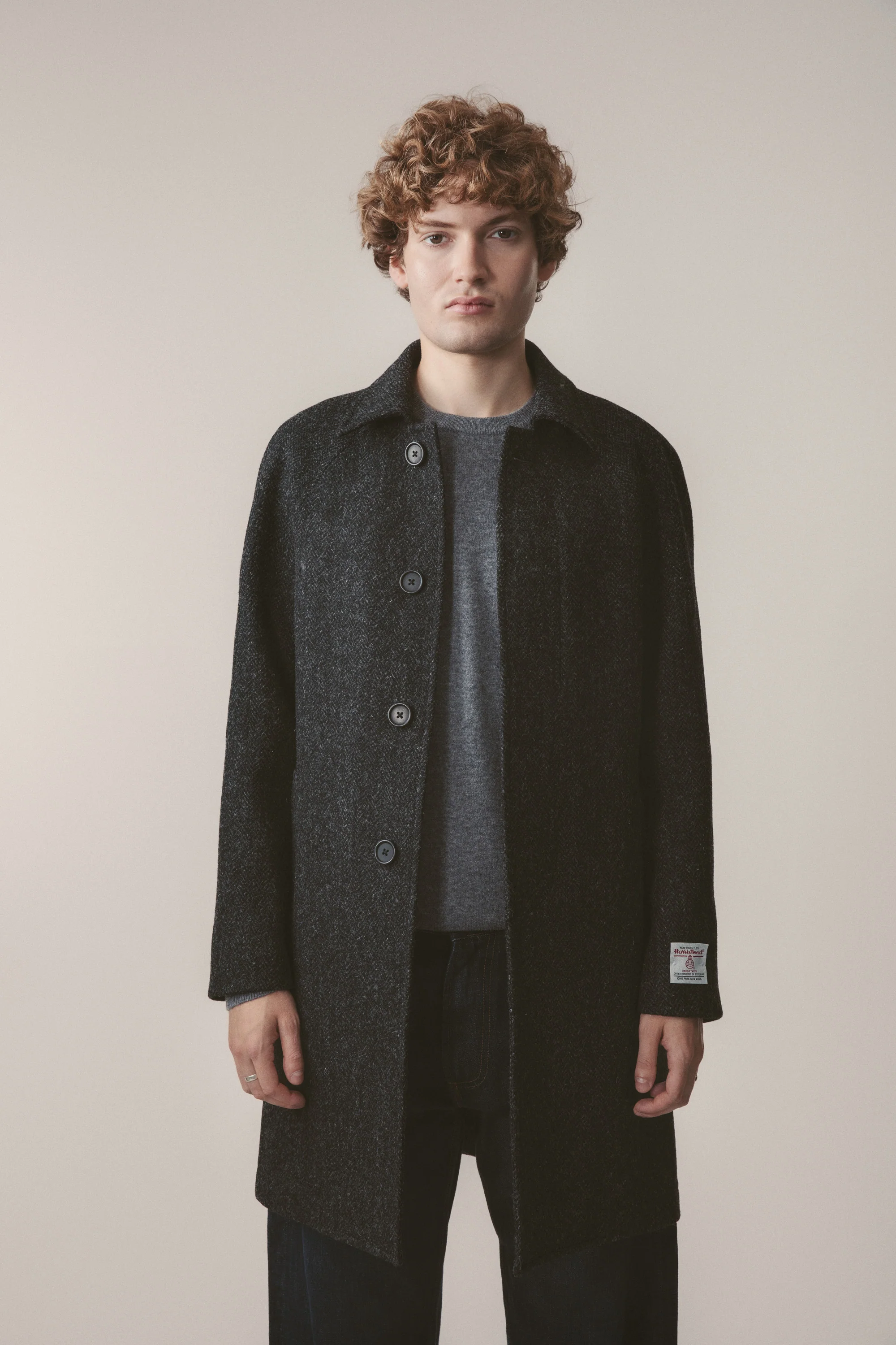 Men's Harris Tweed Ottavio Pea Coat - Deep Charcoal - Image 2