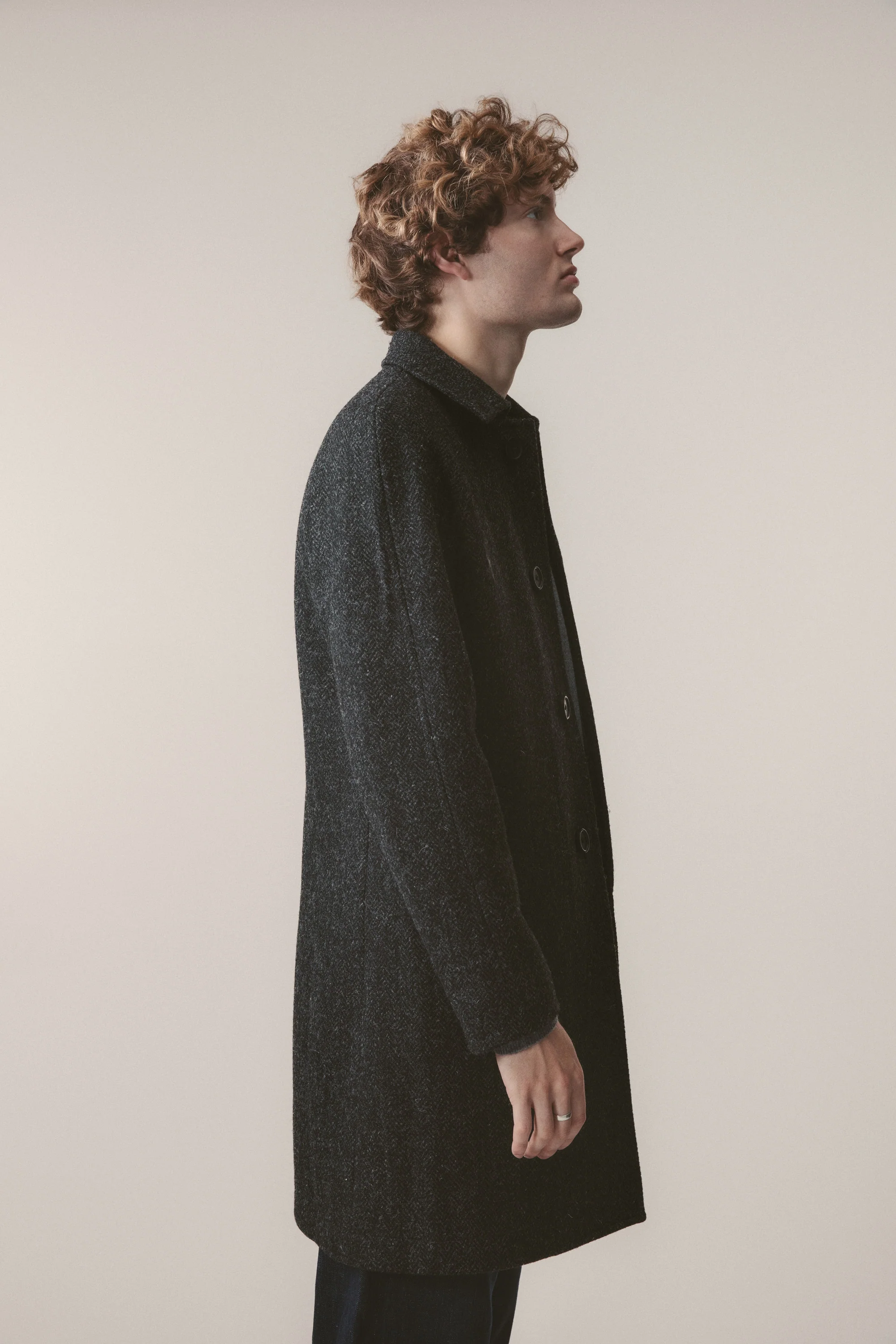 Men's Harris Tweed Ottavio Pea Coat - Deep Charcoal - Image 3