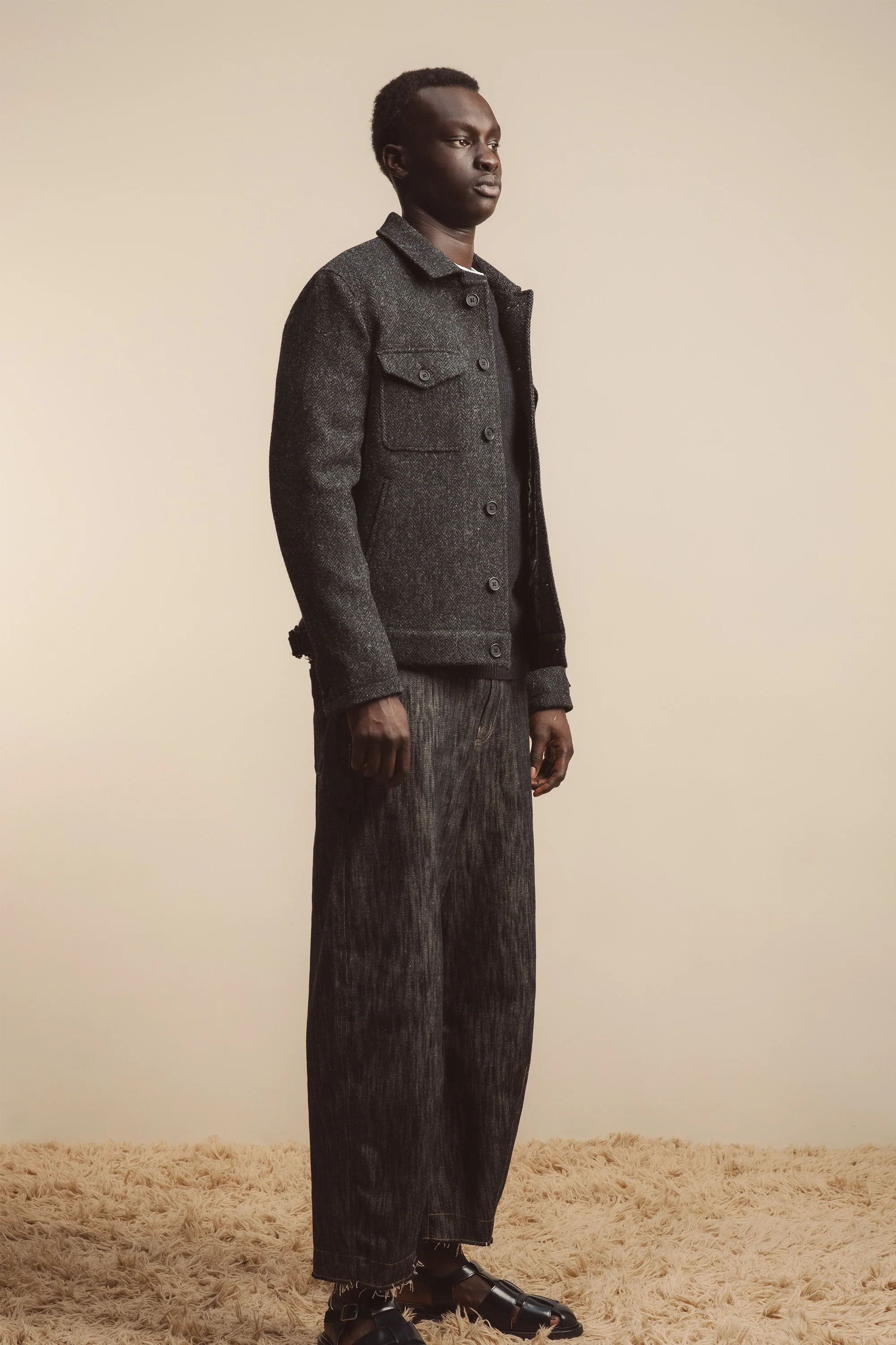 Men's Harris Tweed Sergeant Jacket - Deep Charcoal - Image 3