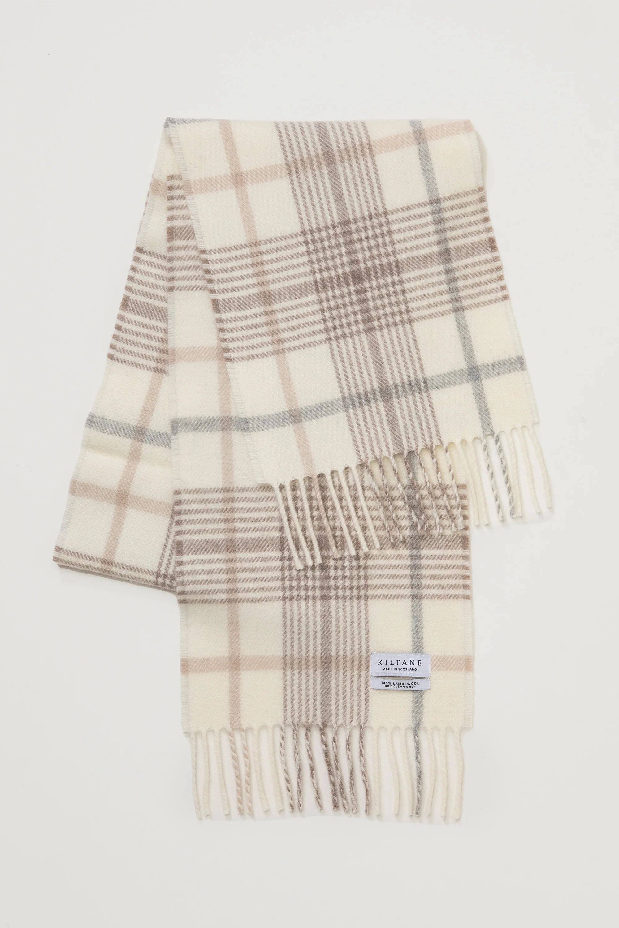 Made in Scotland Lambswool Scarf - Fingask Check Sandstone - Image 3
