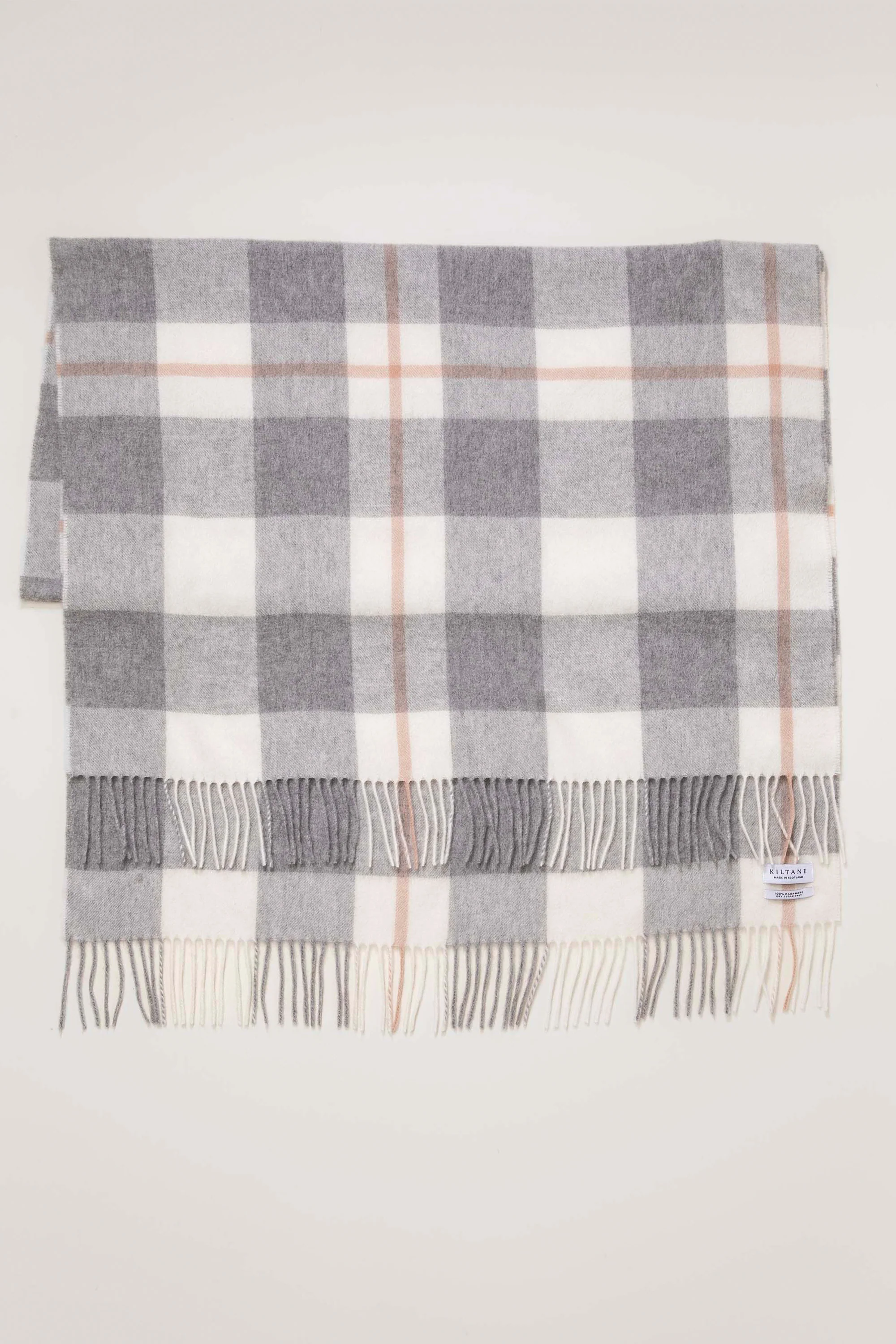 Made In Scotland Contemporary Check Cashmere Stole - Grey - Image 3