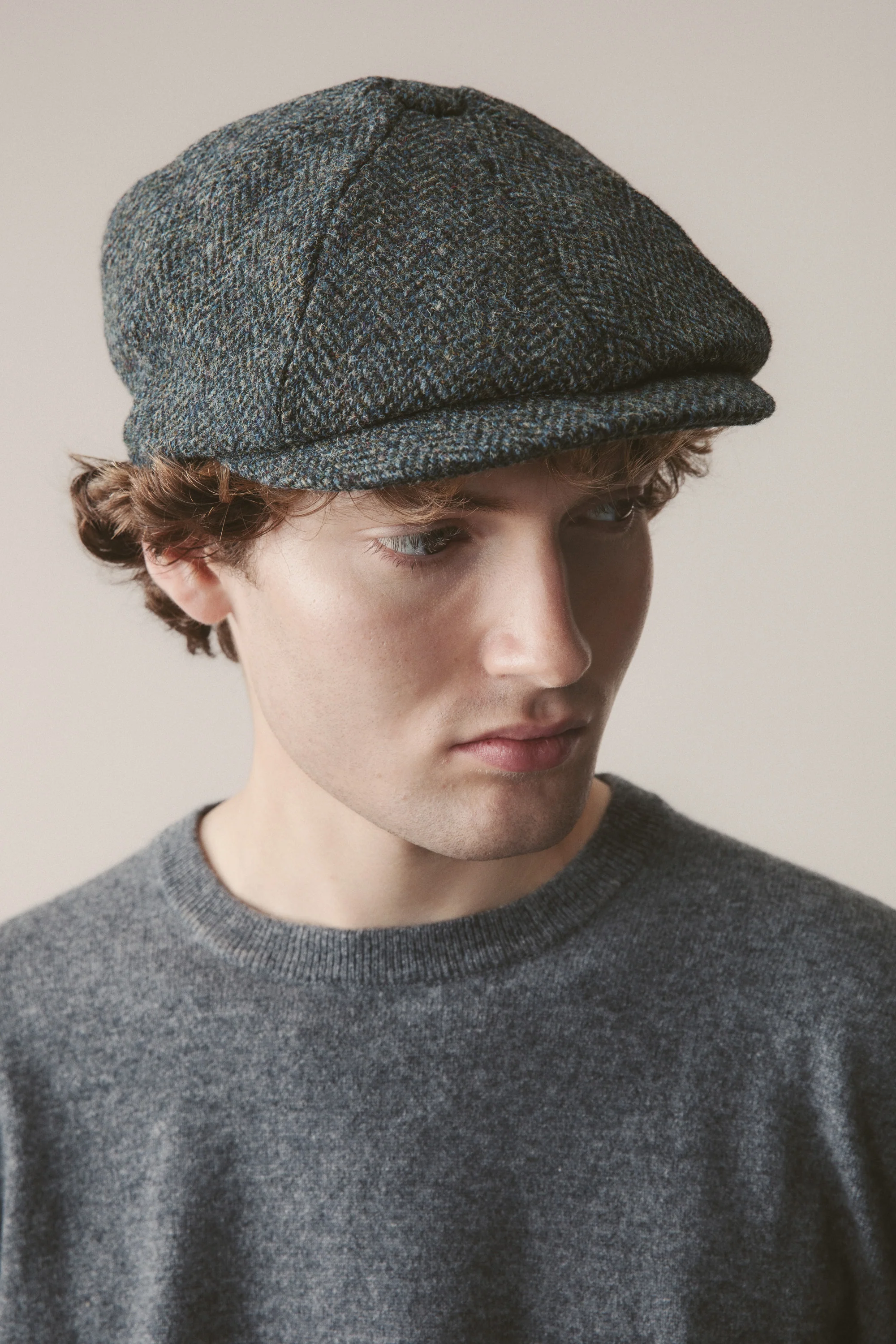 Harris Tweed Carloway Hat - Blue Mix Herringbone - Image 4