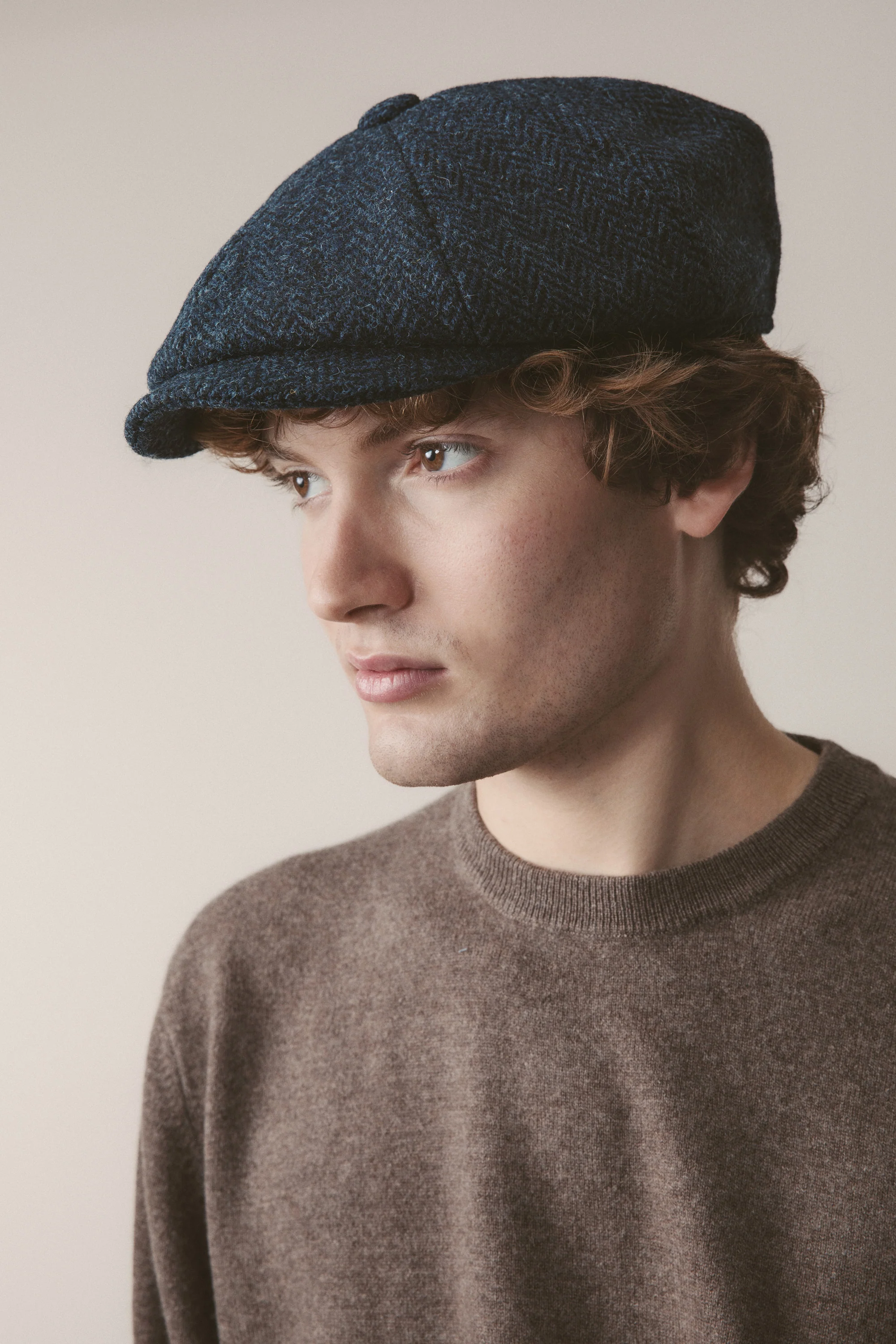 Harris Tweed Carloway Hat - Dark Navy Blue Herringbone - Image 2