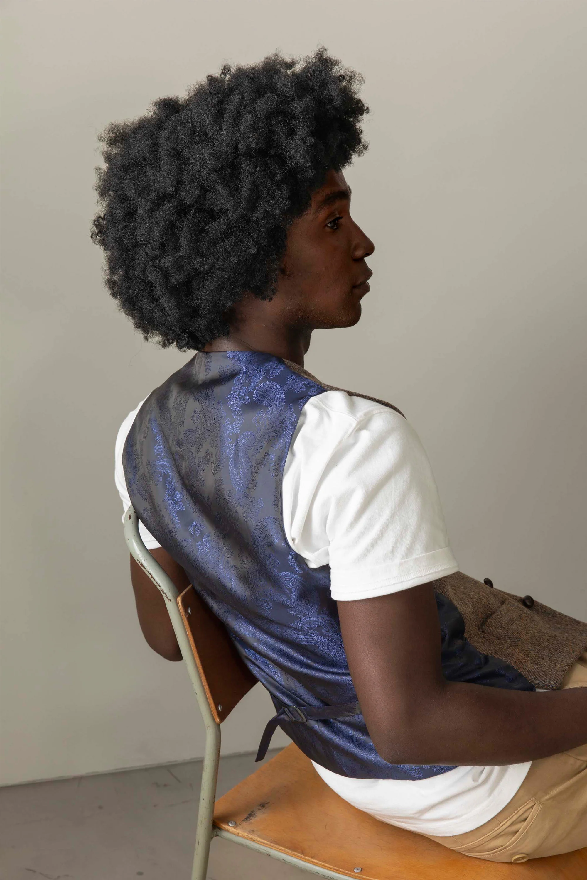 Harris Tweed Iain Waistcoat - Brown Blue Windowpane - Image 2