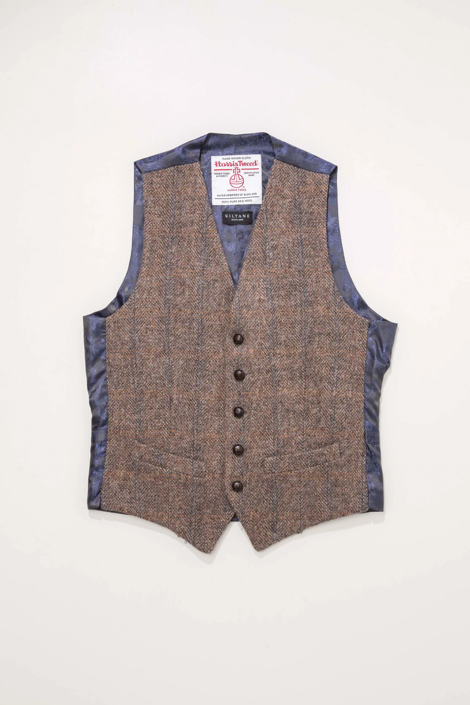 Harris Tweed Iain Waistcoat - Brown Blue Windowpane - Image 3