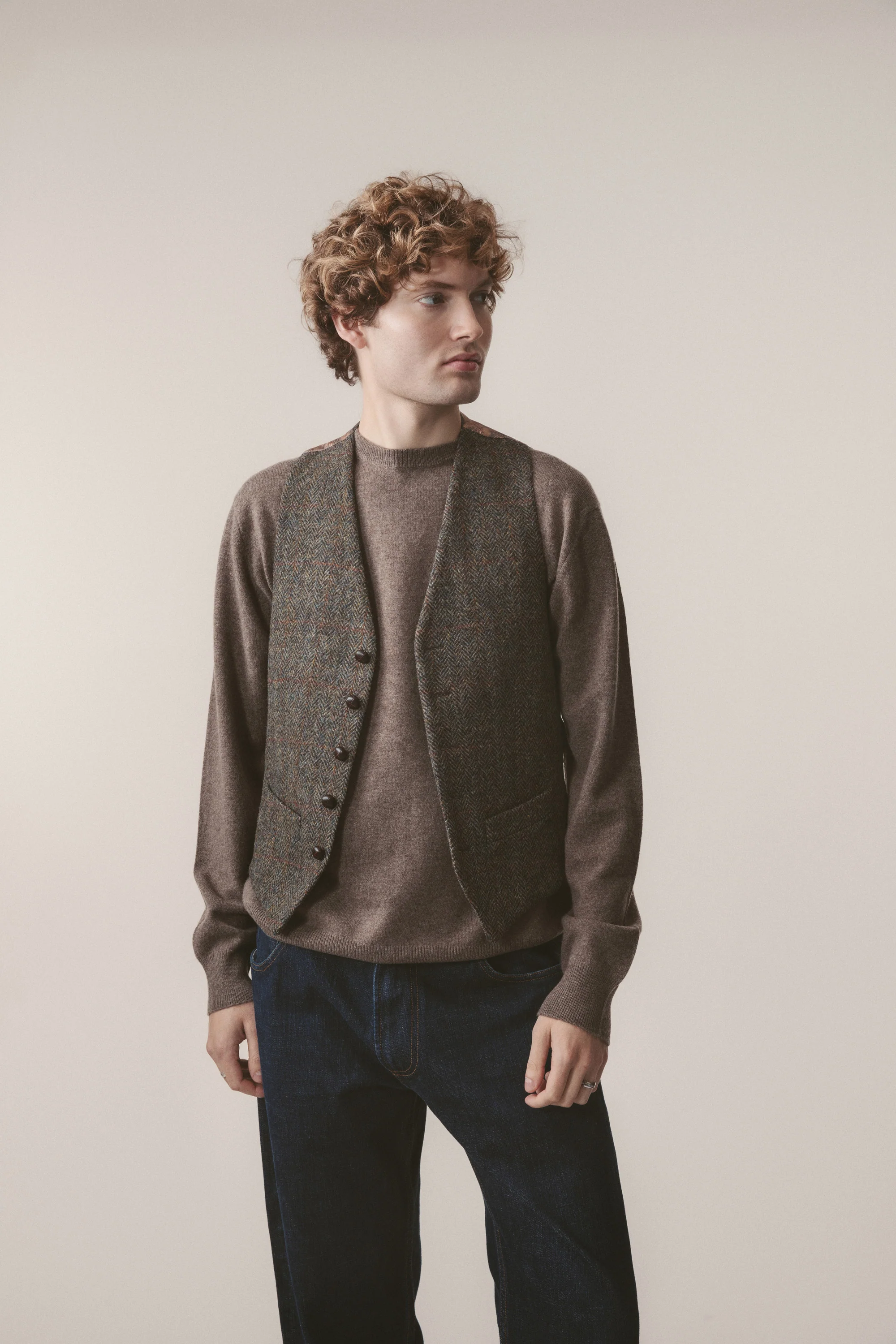 Harris Tweed Iain Waistcoat - Brown Check - Image 2
