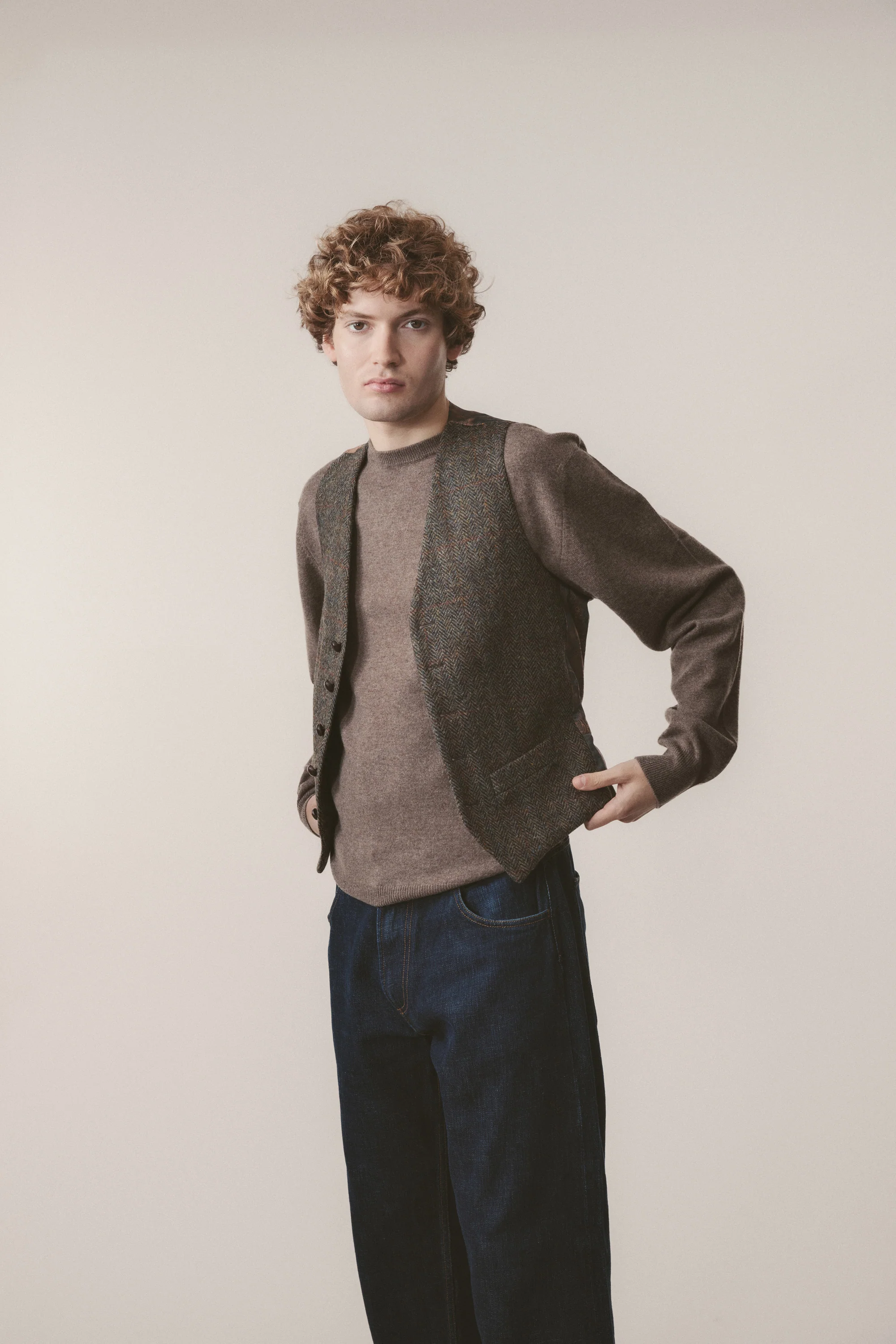 Harris Tweed Iain Waistcoat - Brown Check - Image 3