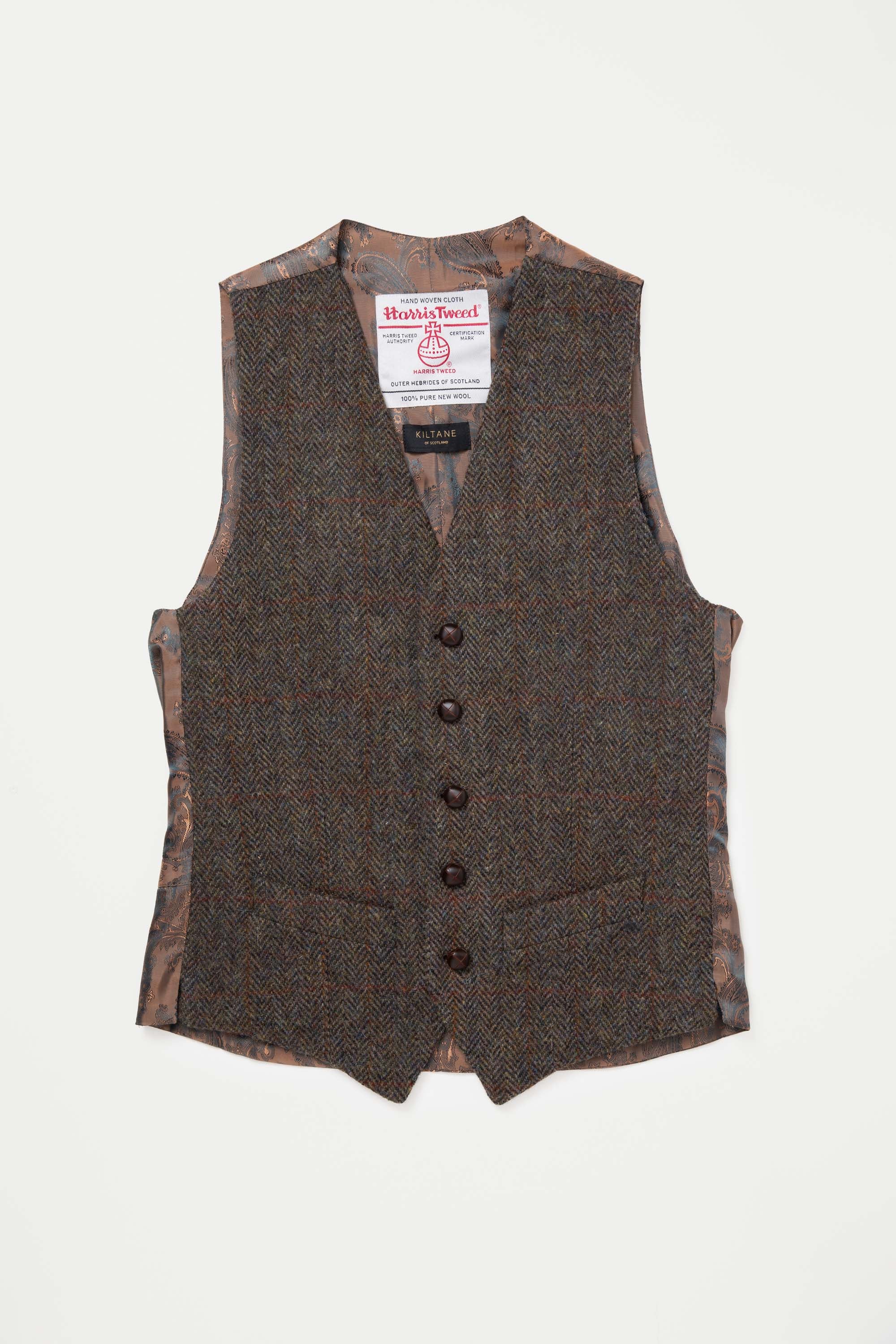 Harris Tweed Iain Waistcoat - Brown Check - Image 4