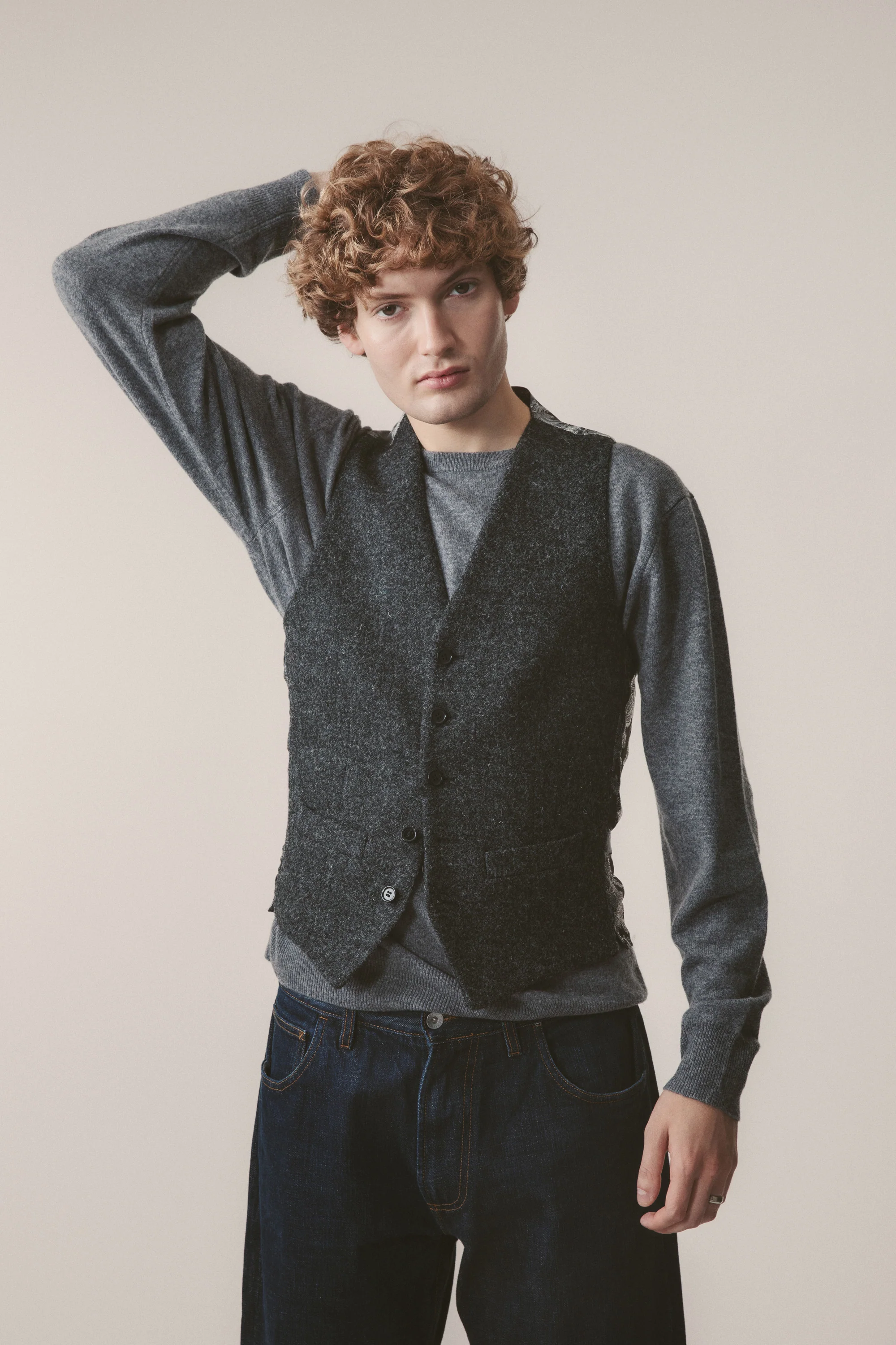 Harris Tweed Iain Waistcoat - Charcoal Melange - Image 2