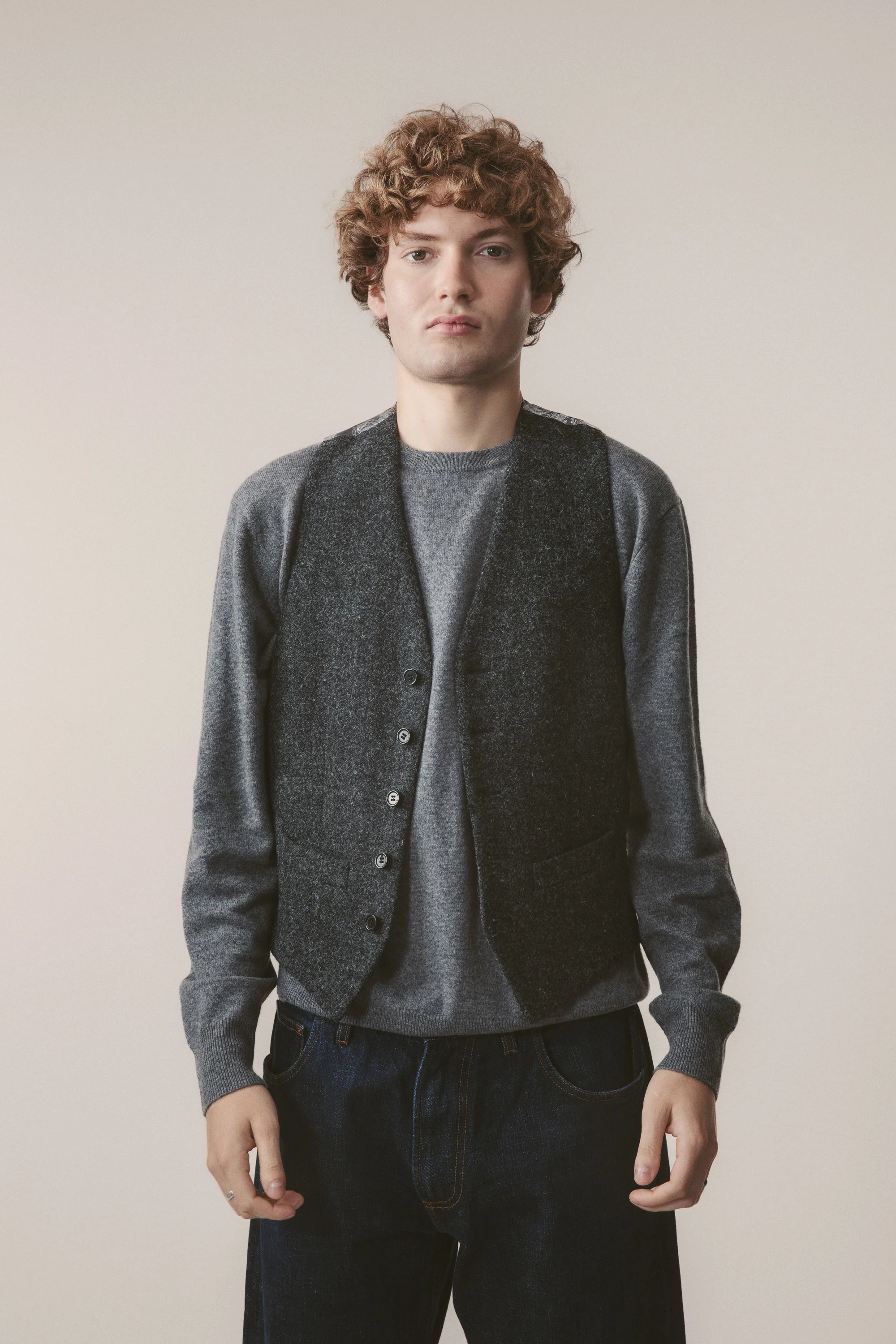 Harris Tweed Iain Waistcoat - Charcoal Melange - Image 3