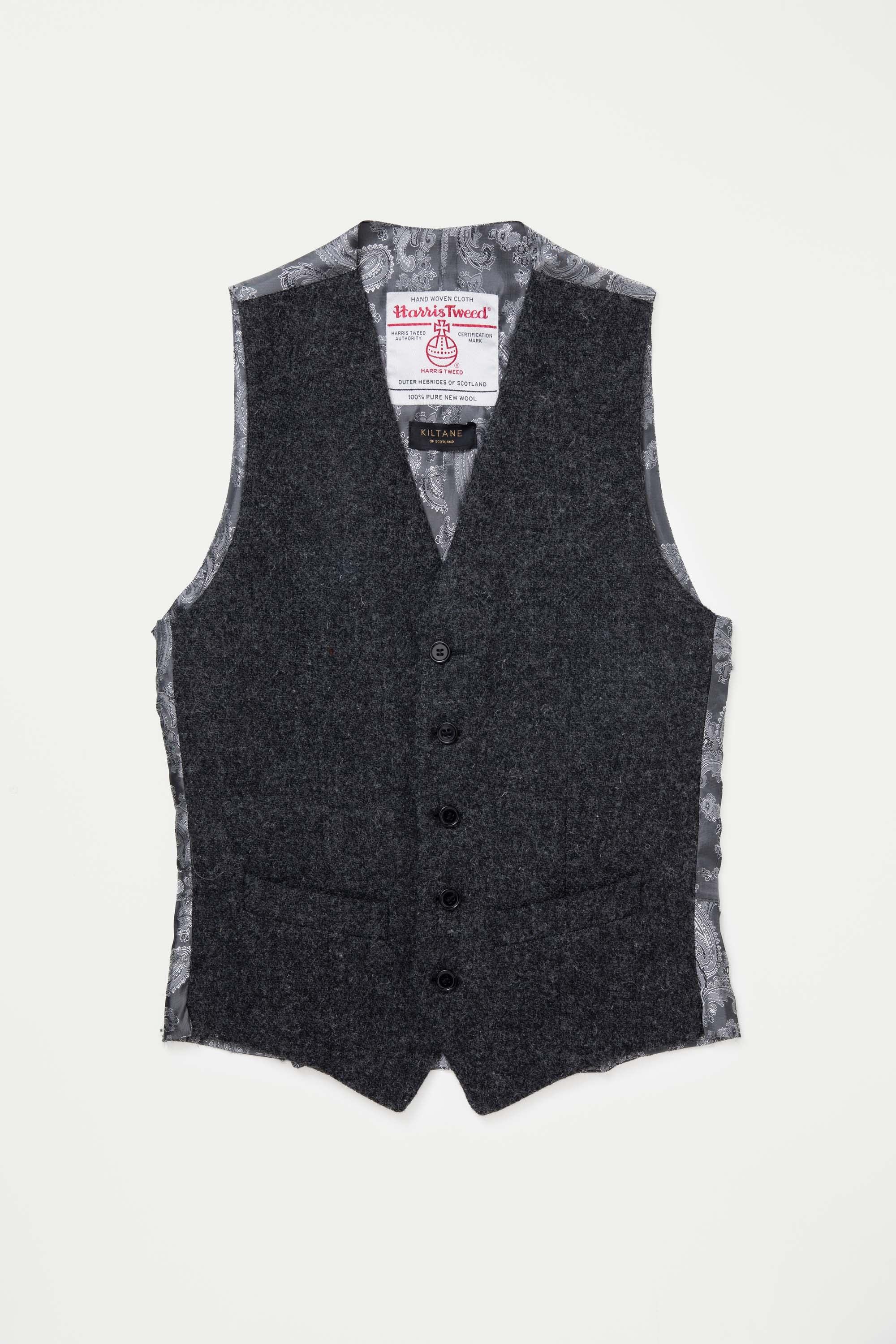 Harris Tweed Iain Waistcoat - Charcoal Melange - Image 7