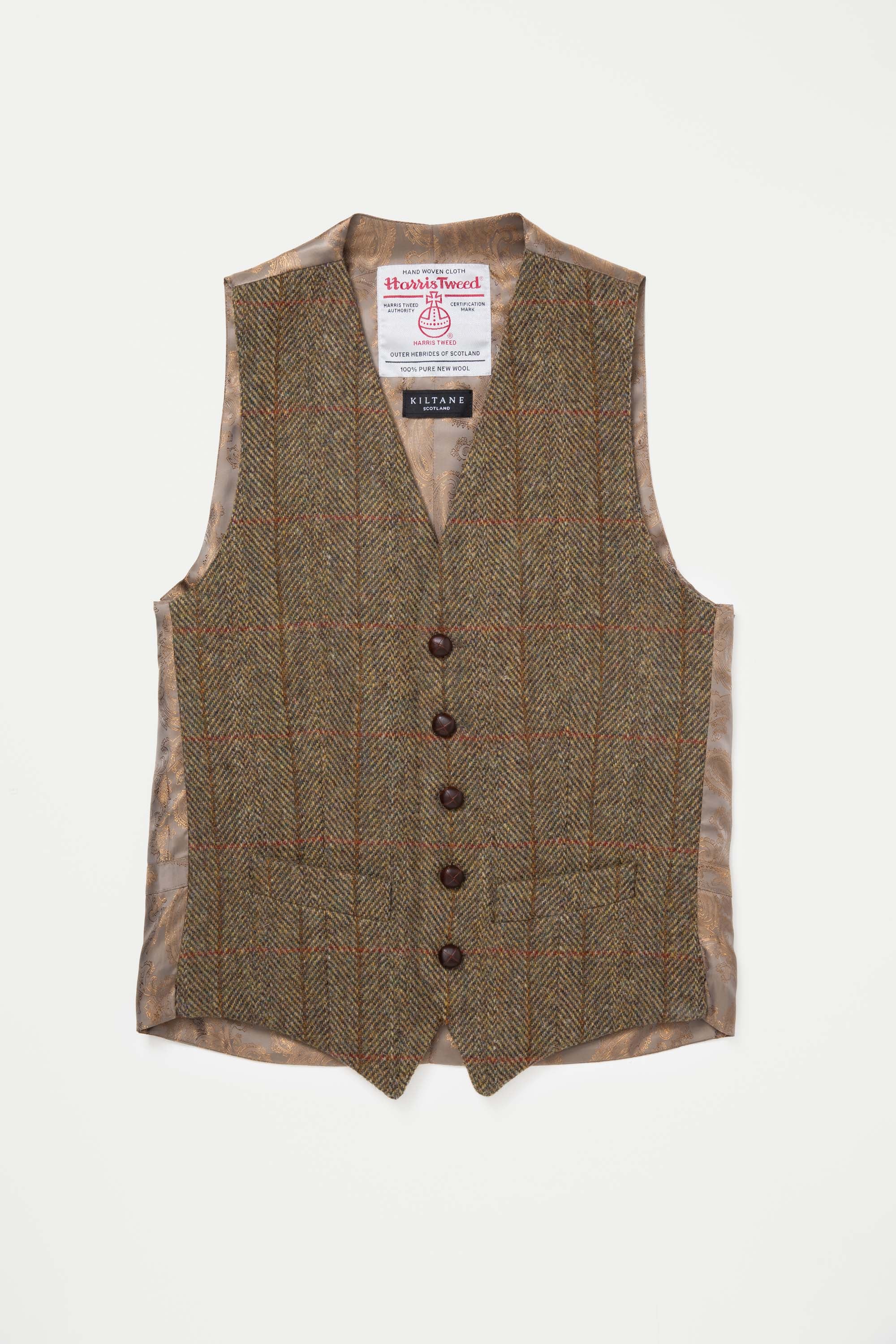 Harris Tweed Iain Waistcoat - Green Lovat Herringbone - Image 3