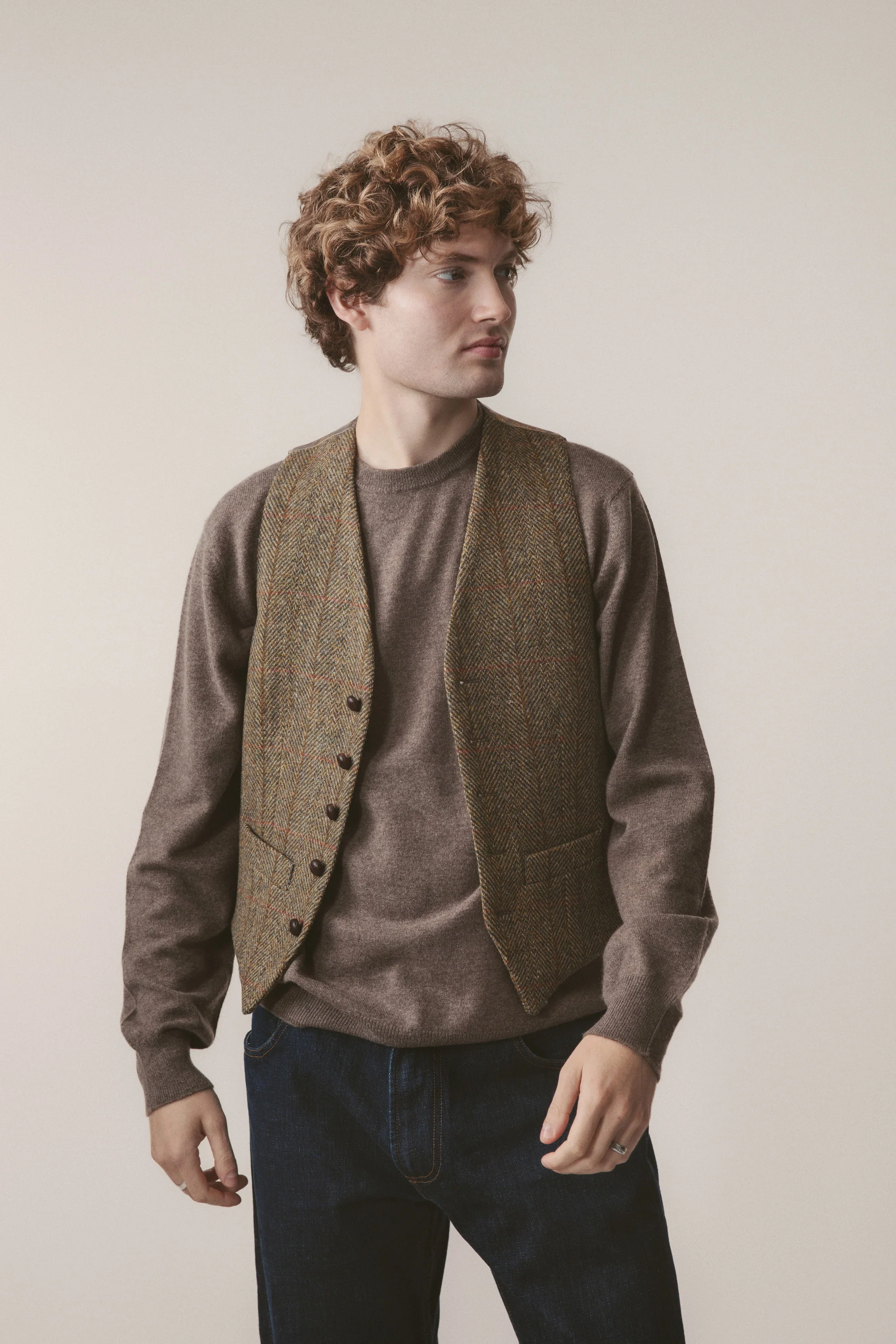 Harris Tweed Iain Waistcoat - Mustard Check