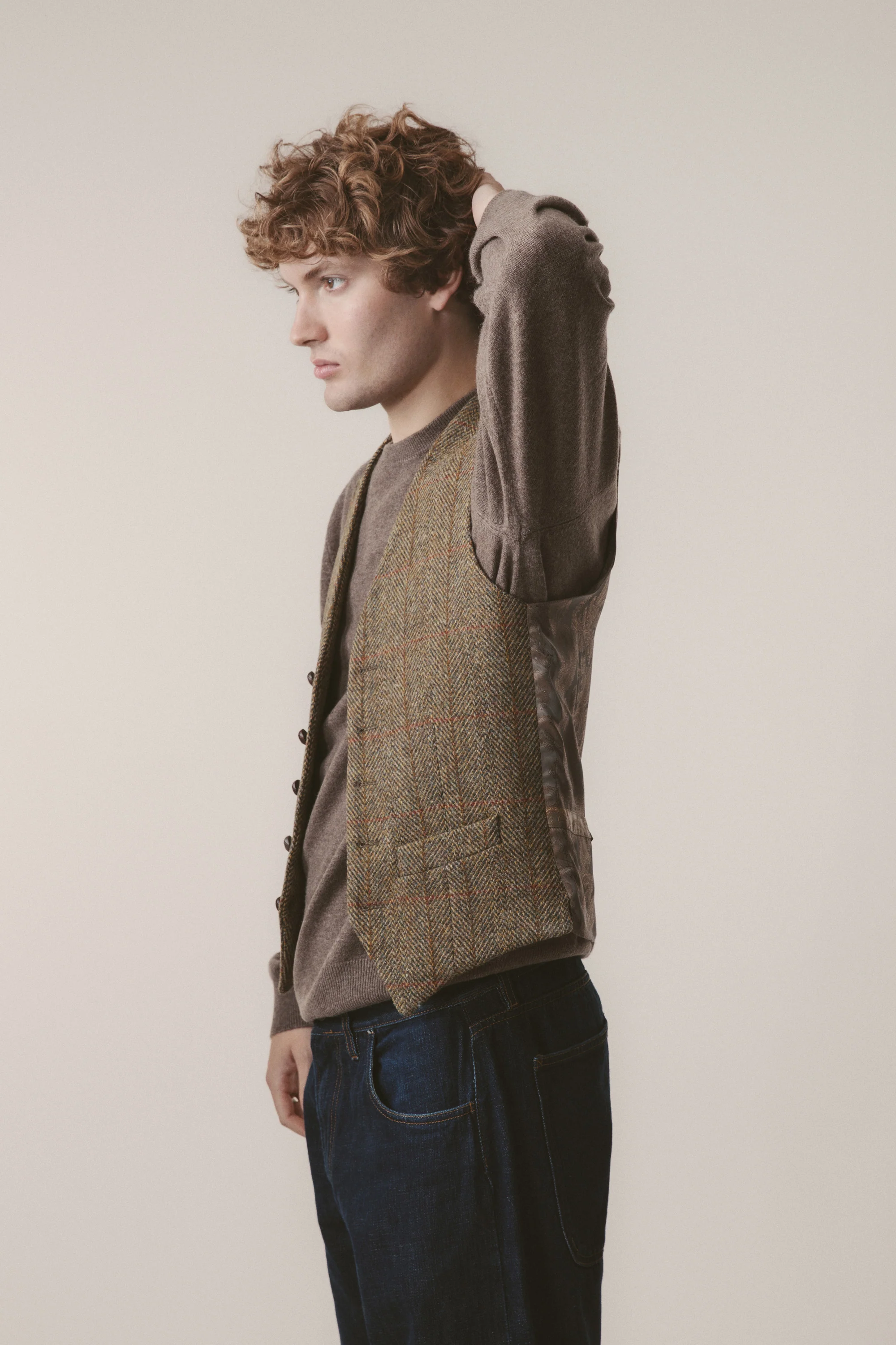 Harris Tweed Iain Waistcoat - Mustard Check - Image 2