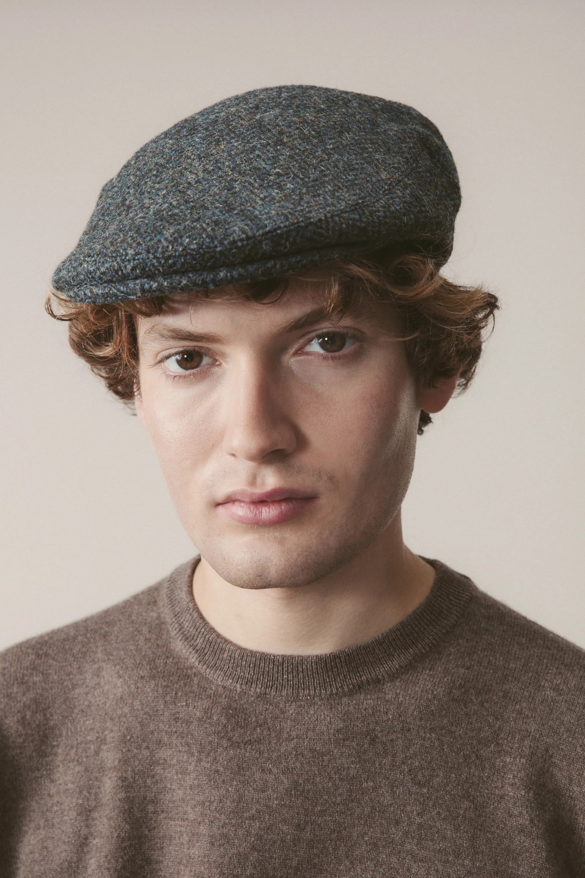 Harris Tweed Stornoway Cap - Blue Mix Herringbone - Image 2