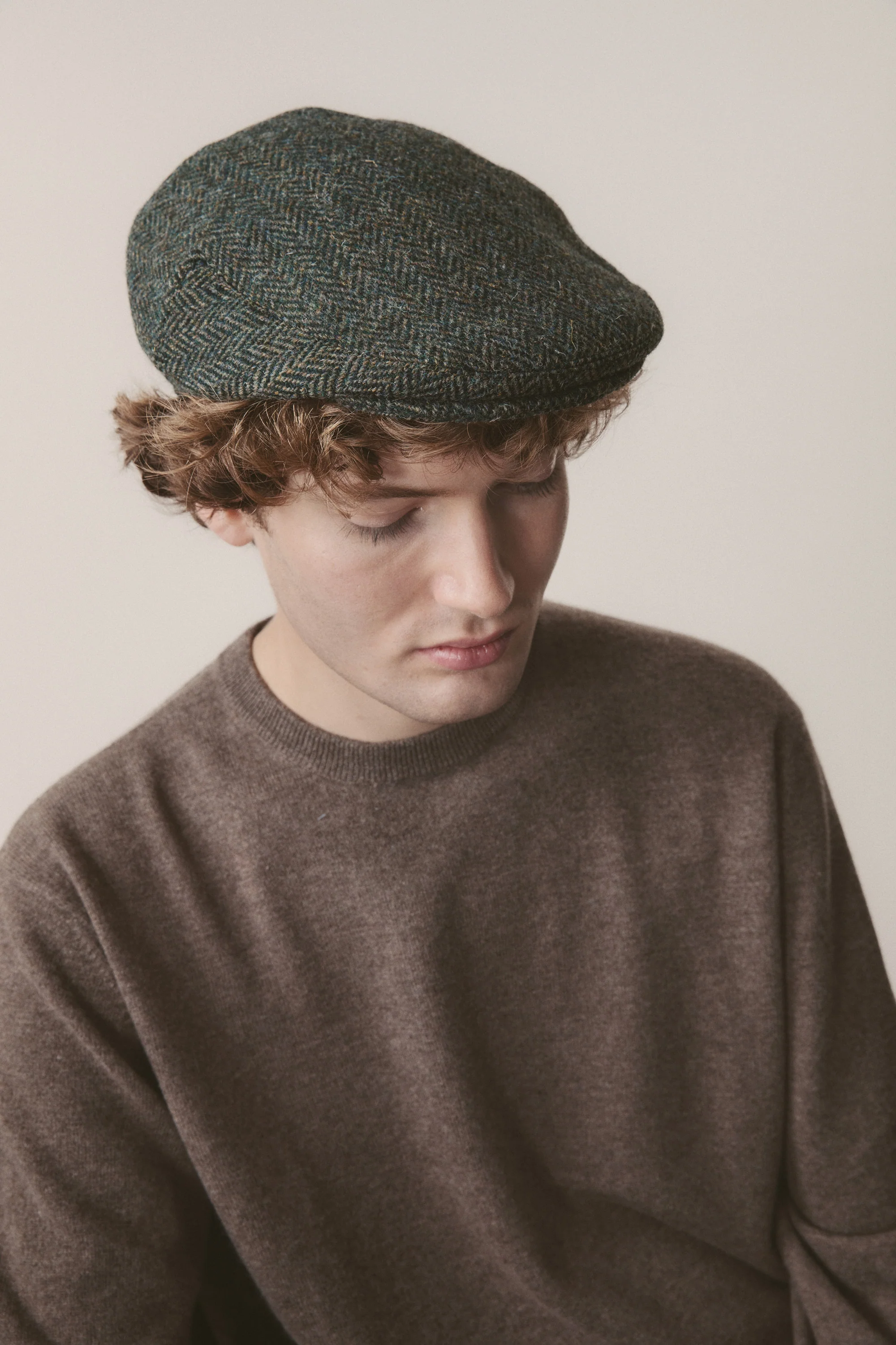 Harris Tweed Stornoway Cap - Dark Green Herringbone - Image 2