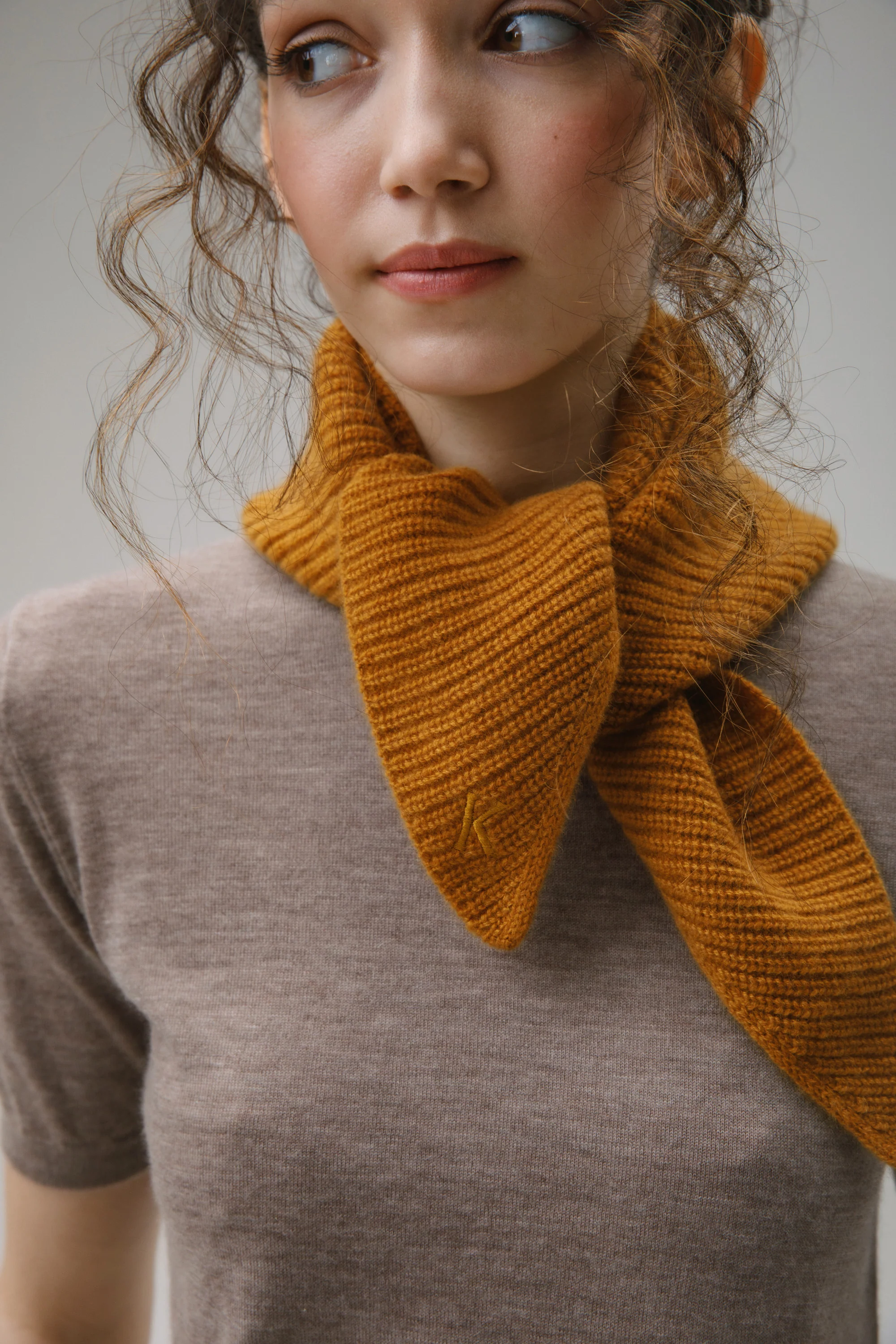 Knitted Cashmere Neck Tie - Amber Haze - Image 2