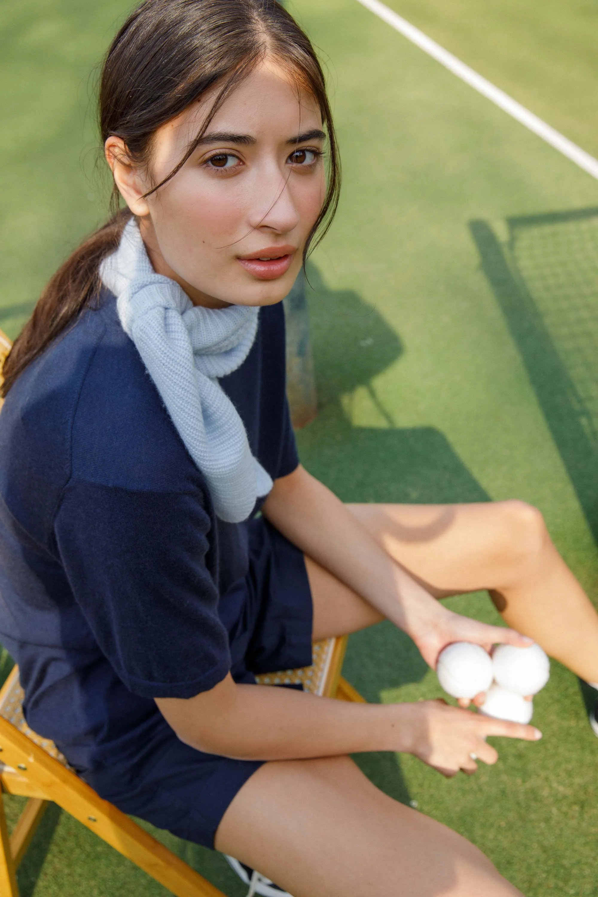 Knitted Cashmere Neck Tie - Blue Aura - Image 2