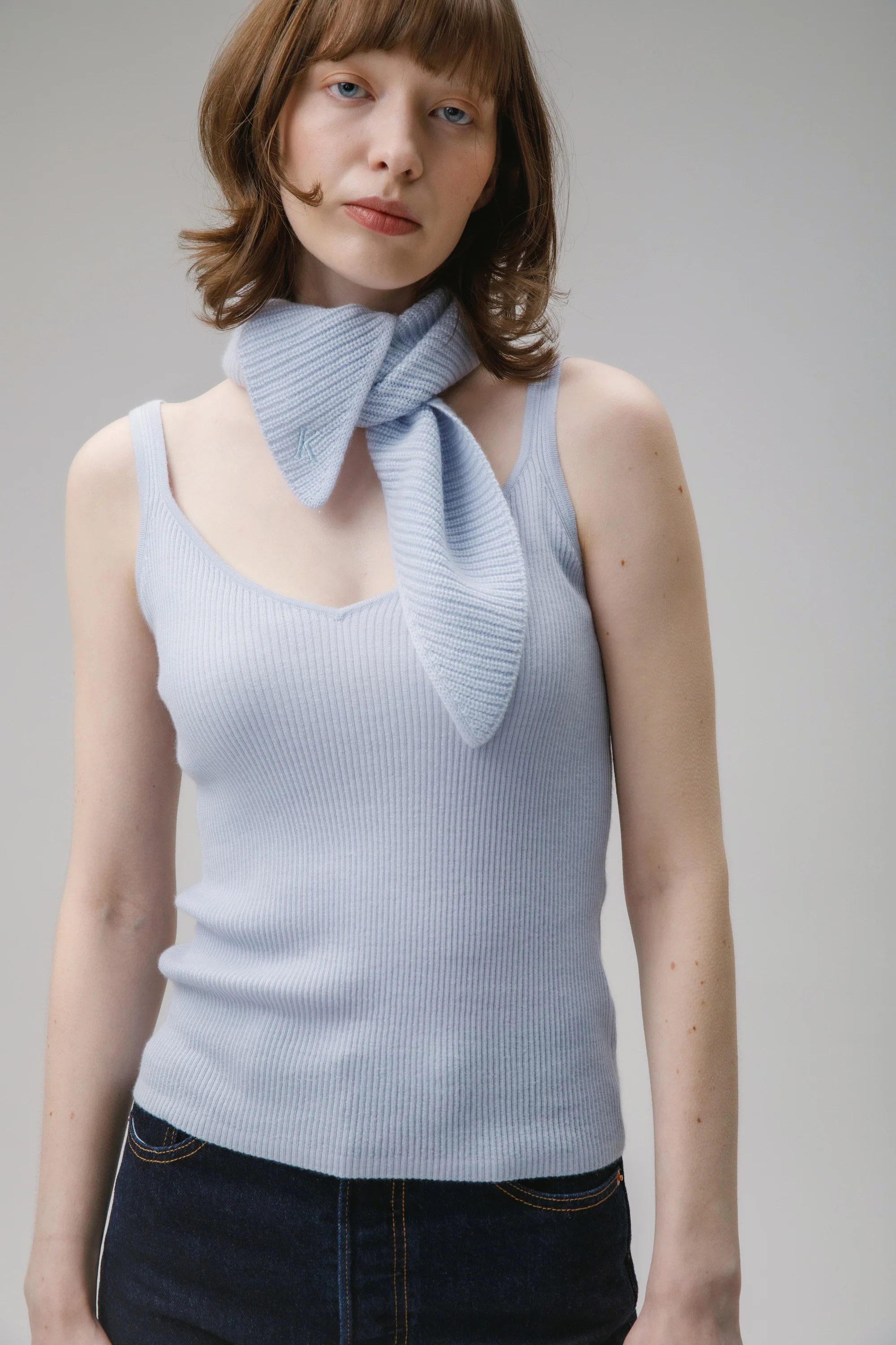 Knitted Cashmere Neck Tie - Blue Aura - Image 4