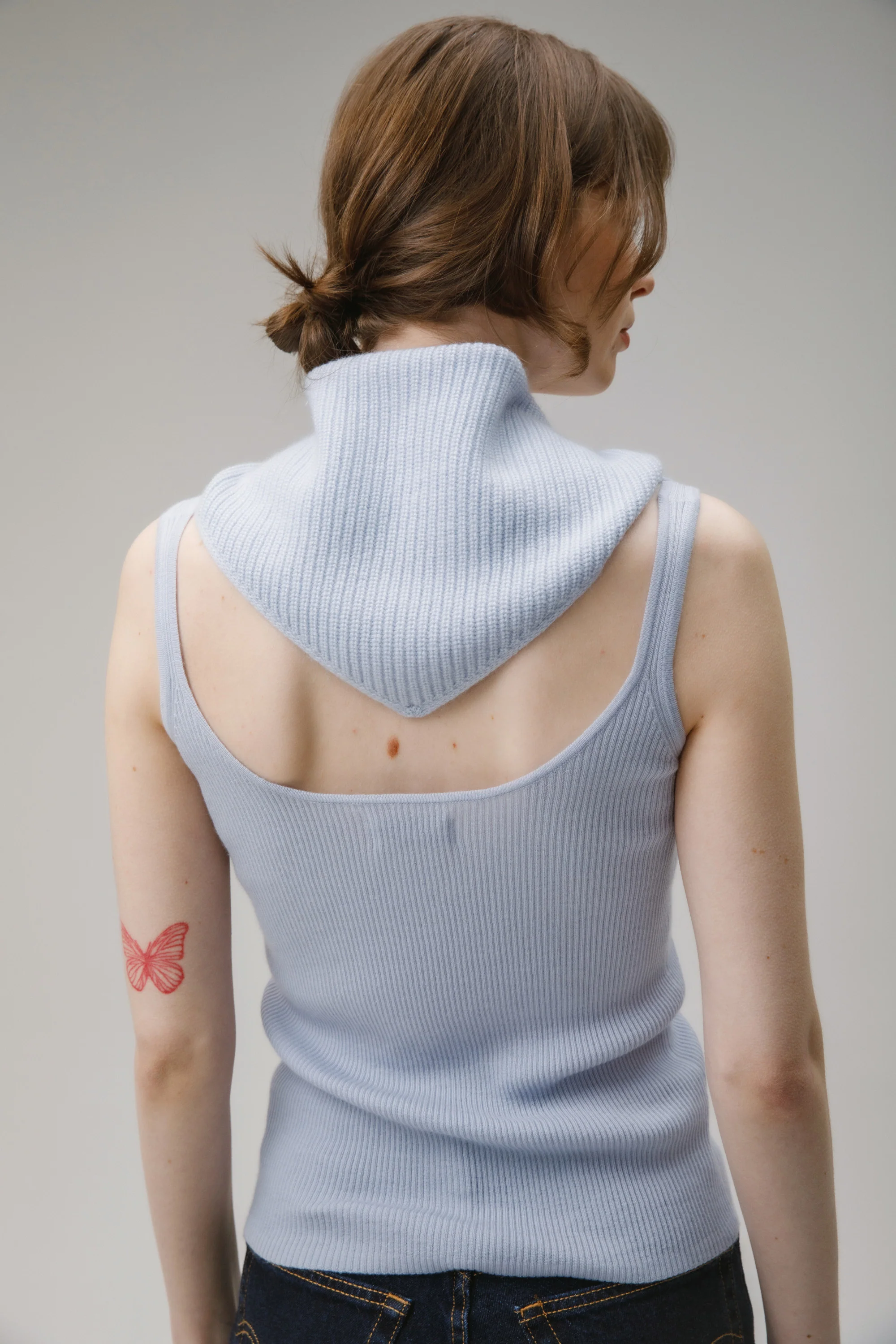 Knitted Cashmere Neck Tie - Blue Aura - Image 6