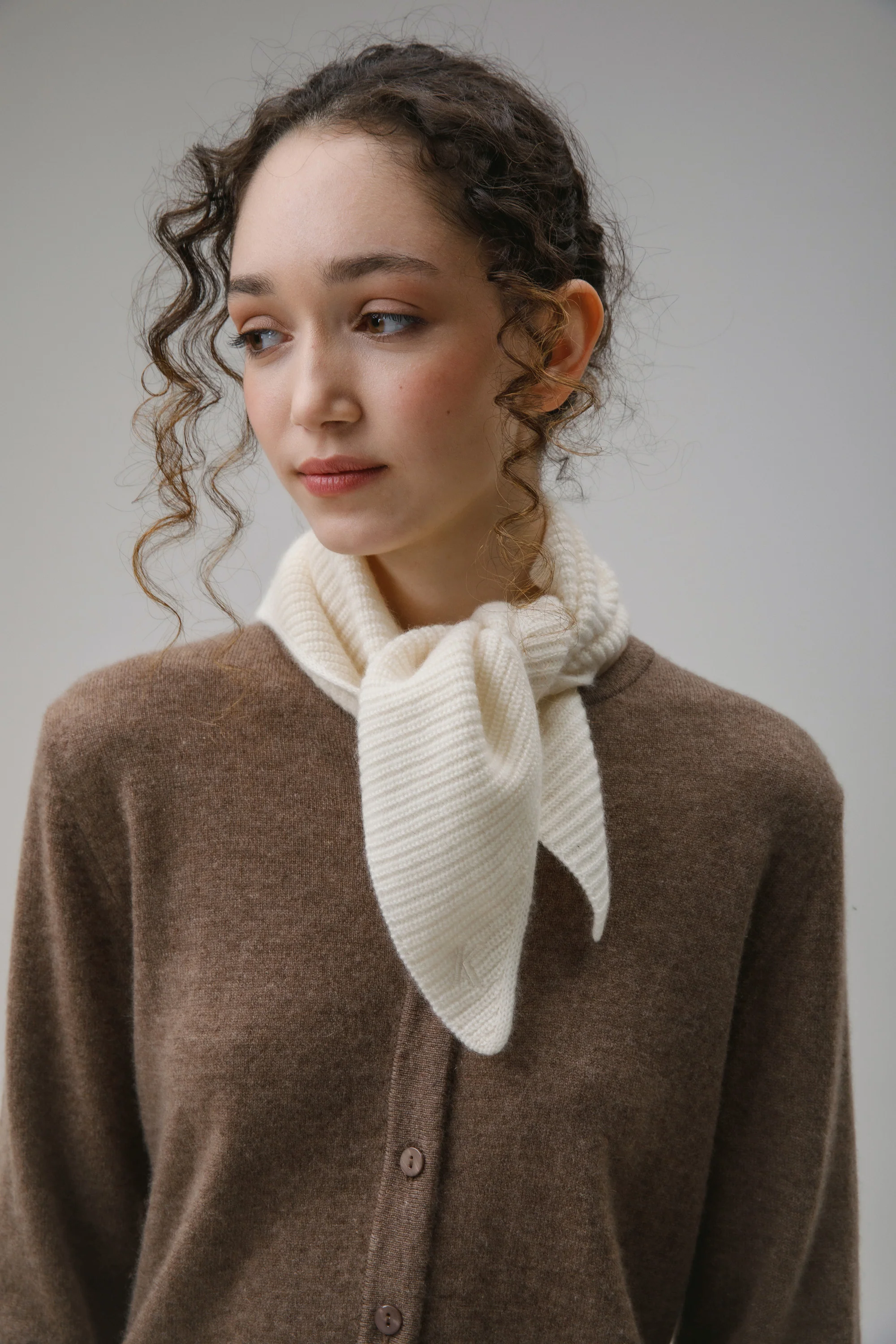 Knitted Cashmere Neck Tie - Cream - Image 2