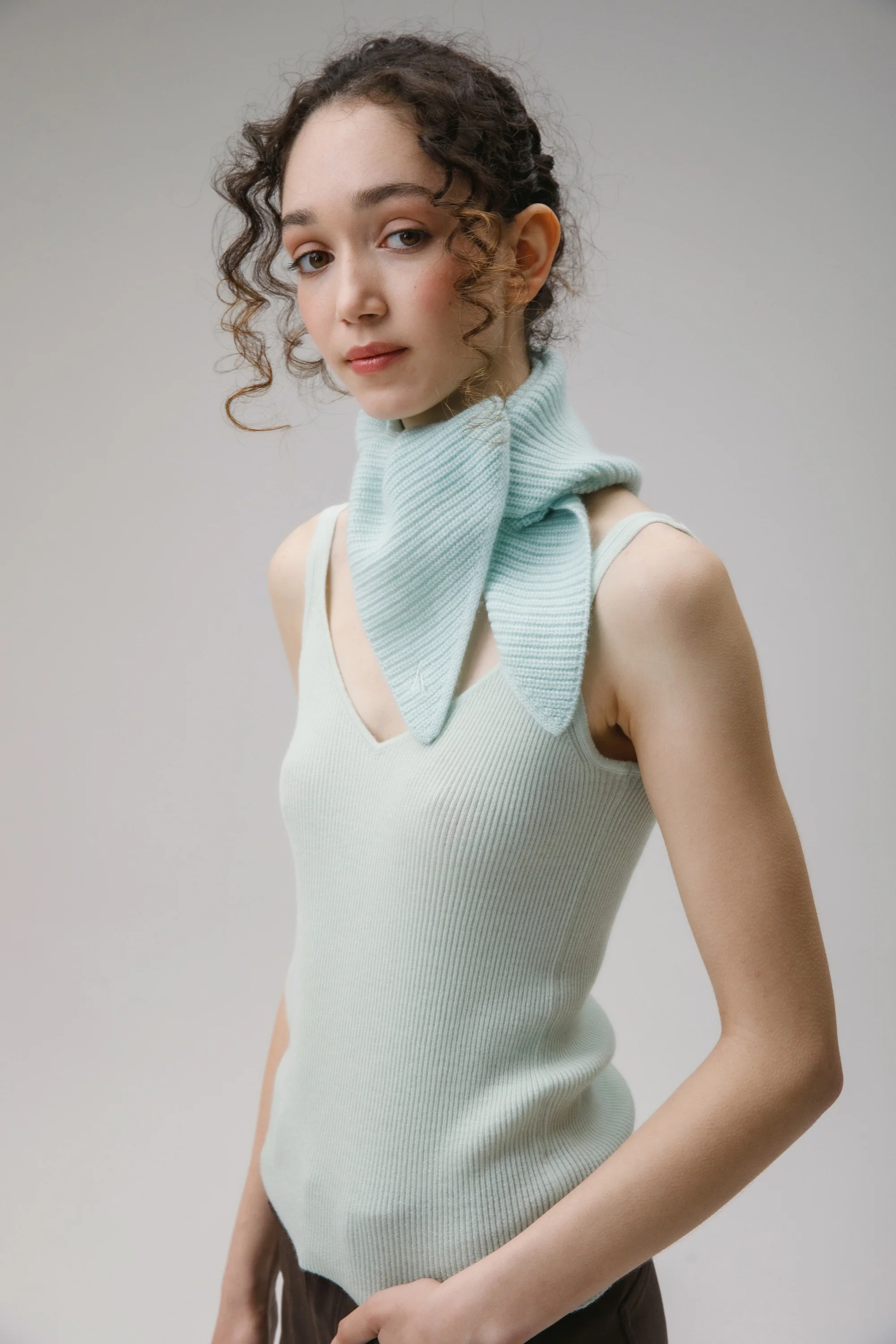 Knitted Cashmere Neck Tie - Jelly Mint - Image 3