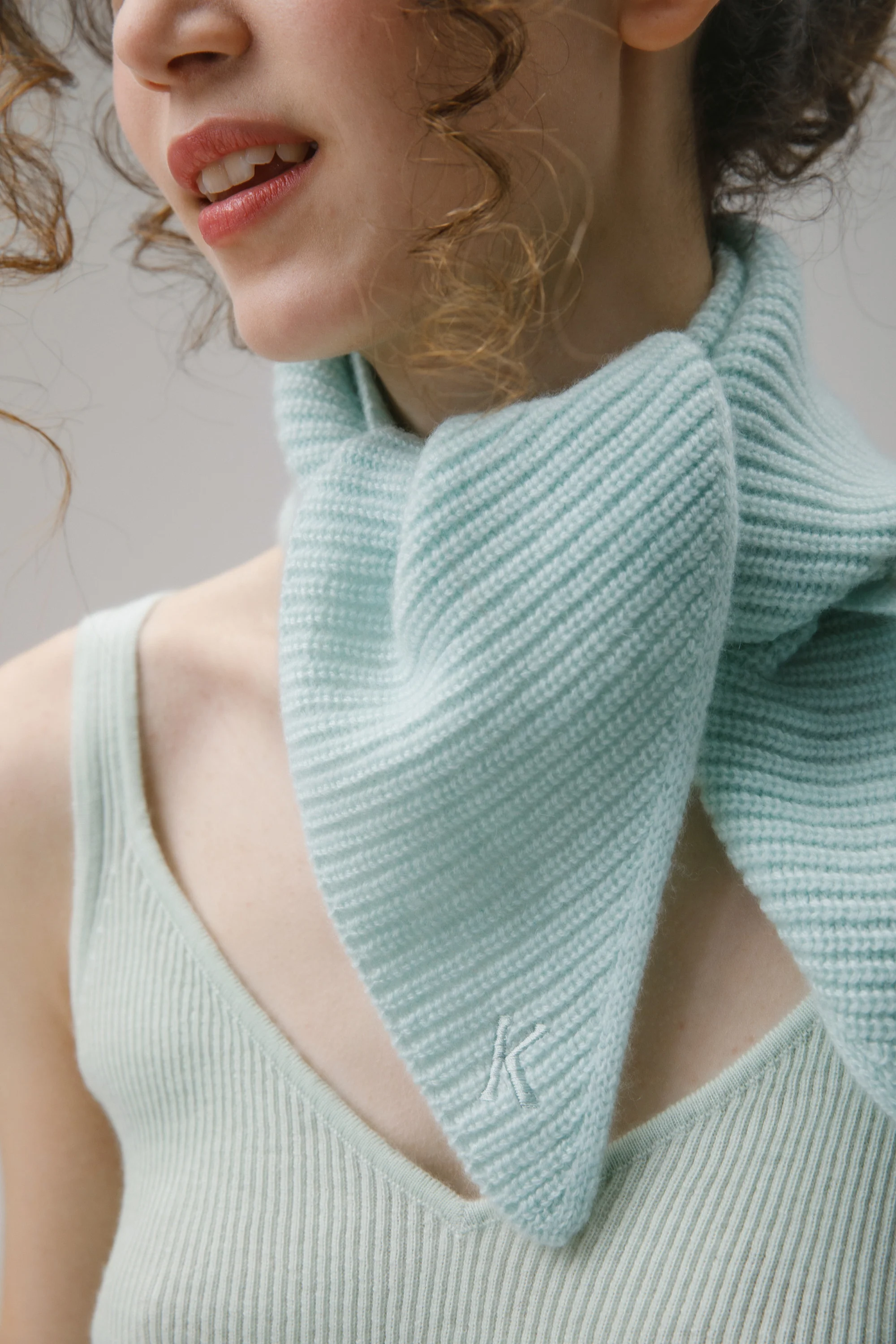 Knitted Cashmere Neck Tie - Jelly Mint - Image 5