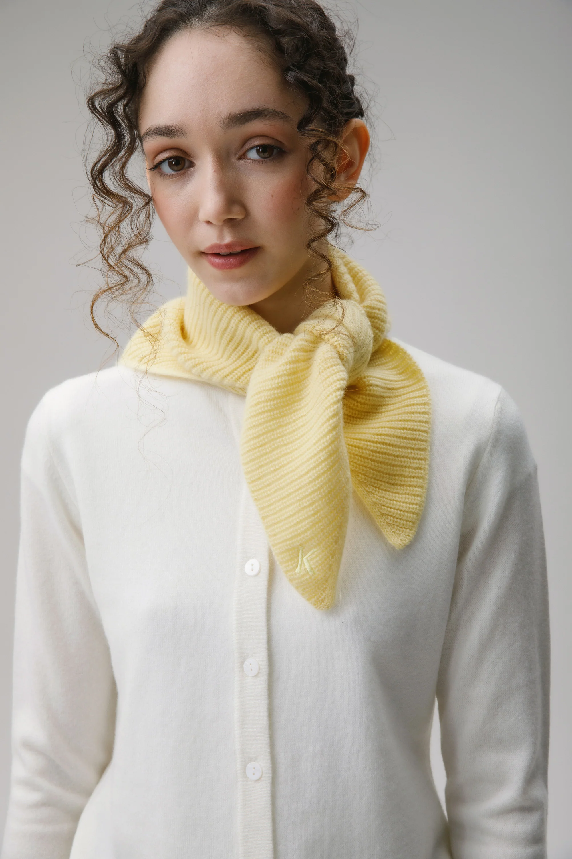 Knitted Cashmere Neck Tie - Lemon Sherbet