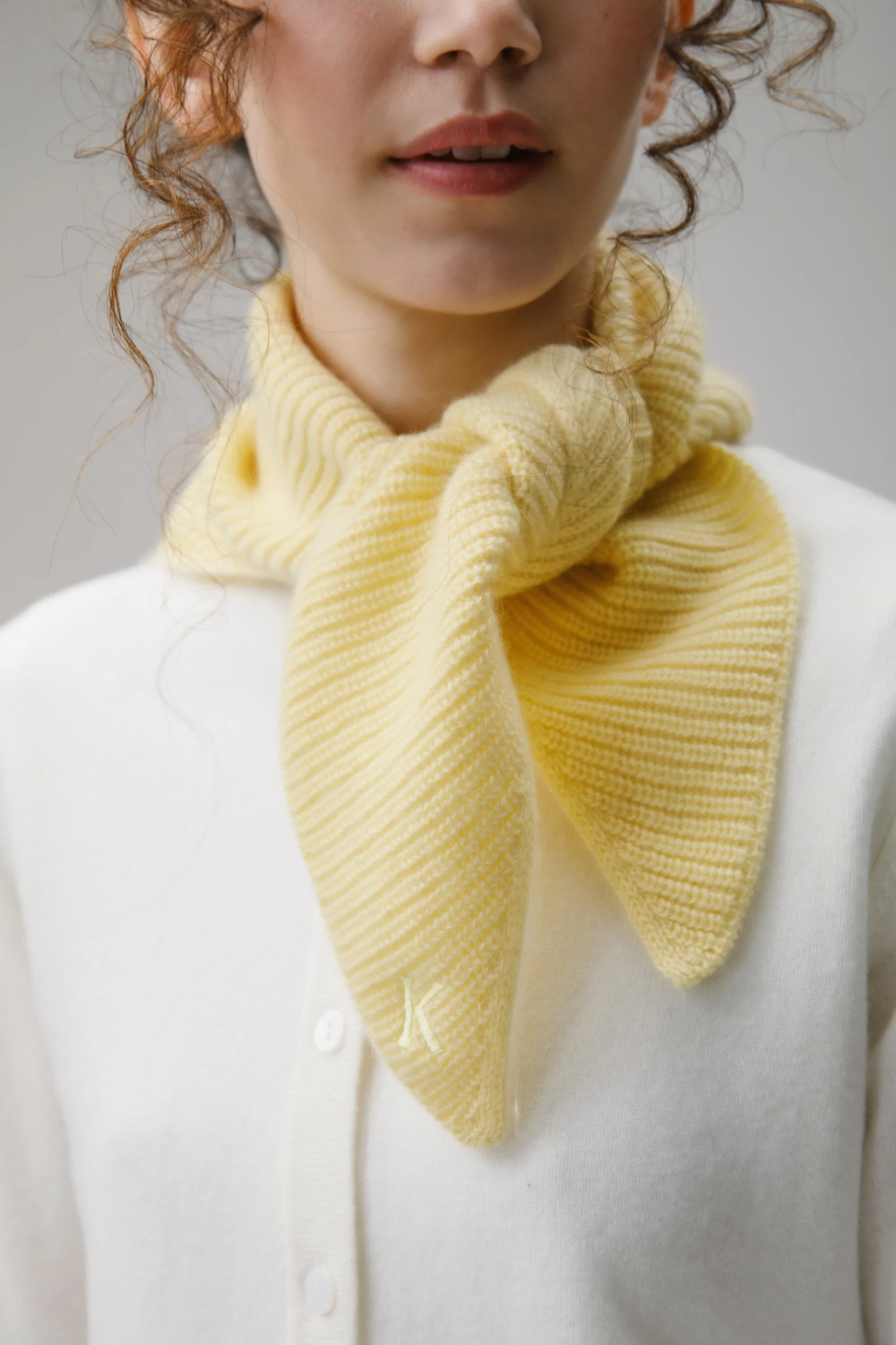 Knitted Cashmere Neck Tie - Lemon Sherbet - Image 2