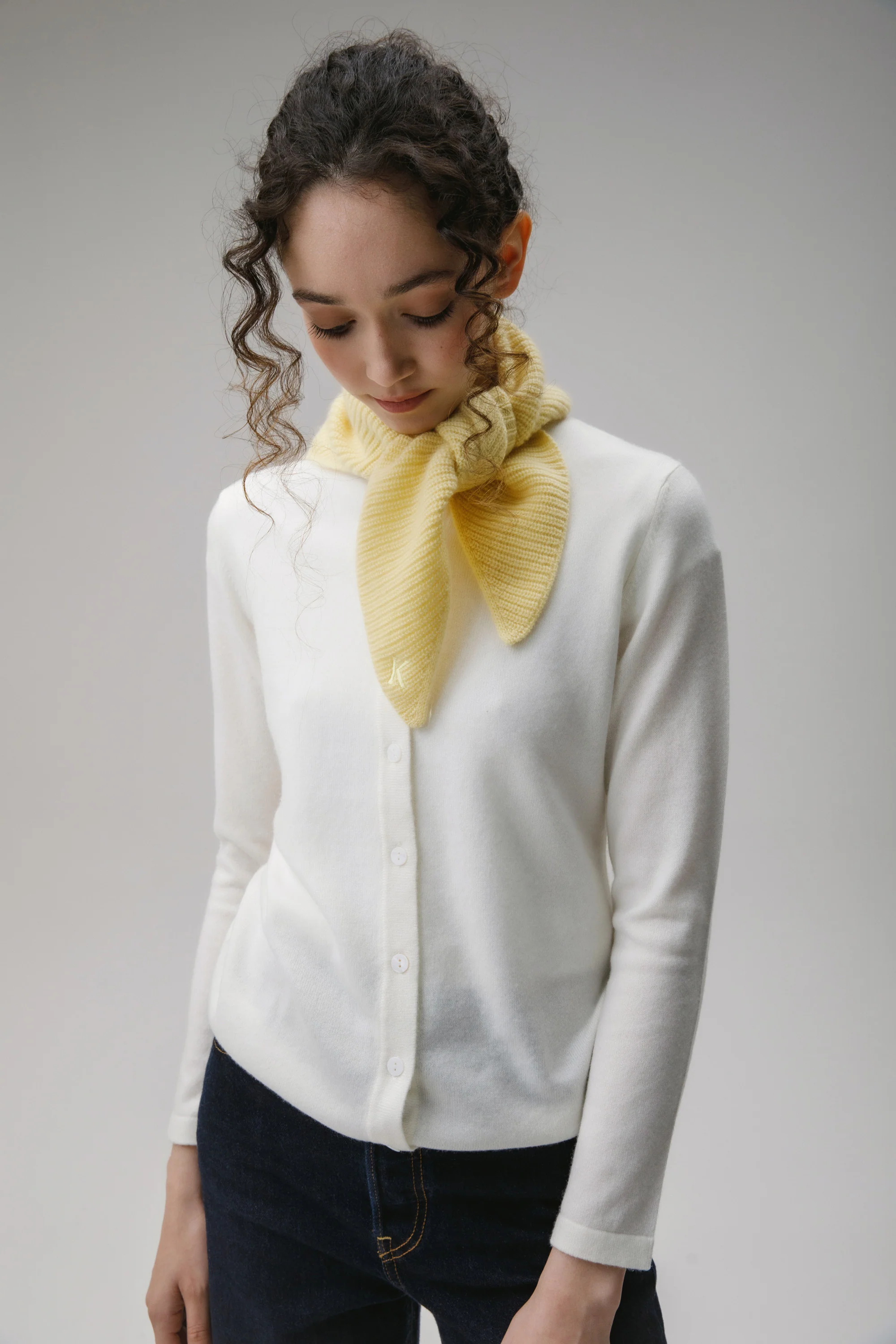 Knitted Cashmere Neck Tie - Lemon Sherbet - Image 4
