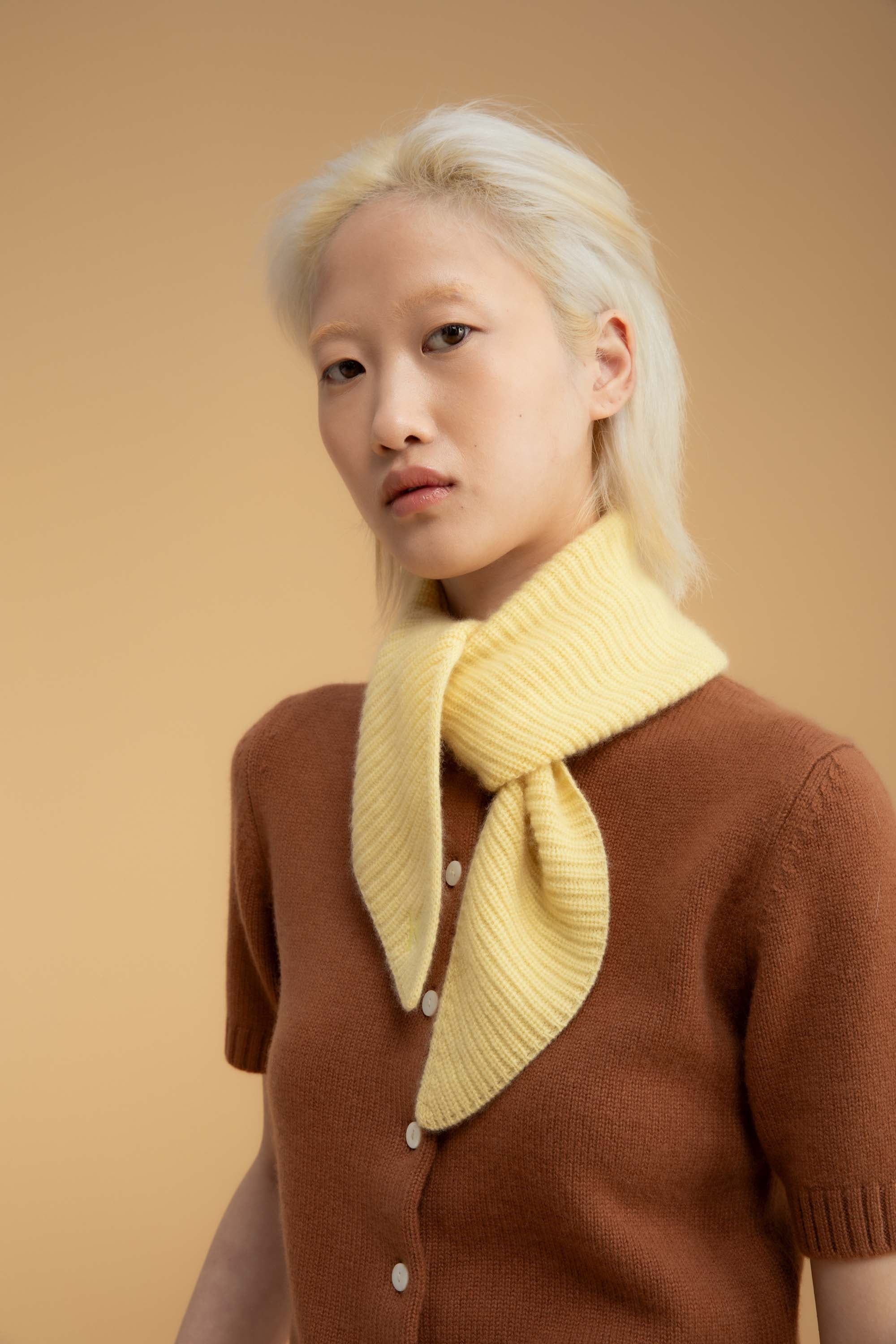 Knitted Cashmere Neck Tie - Lemon Sherbet - Image 5