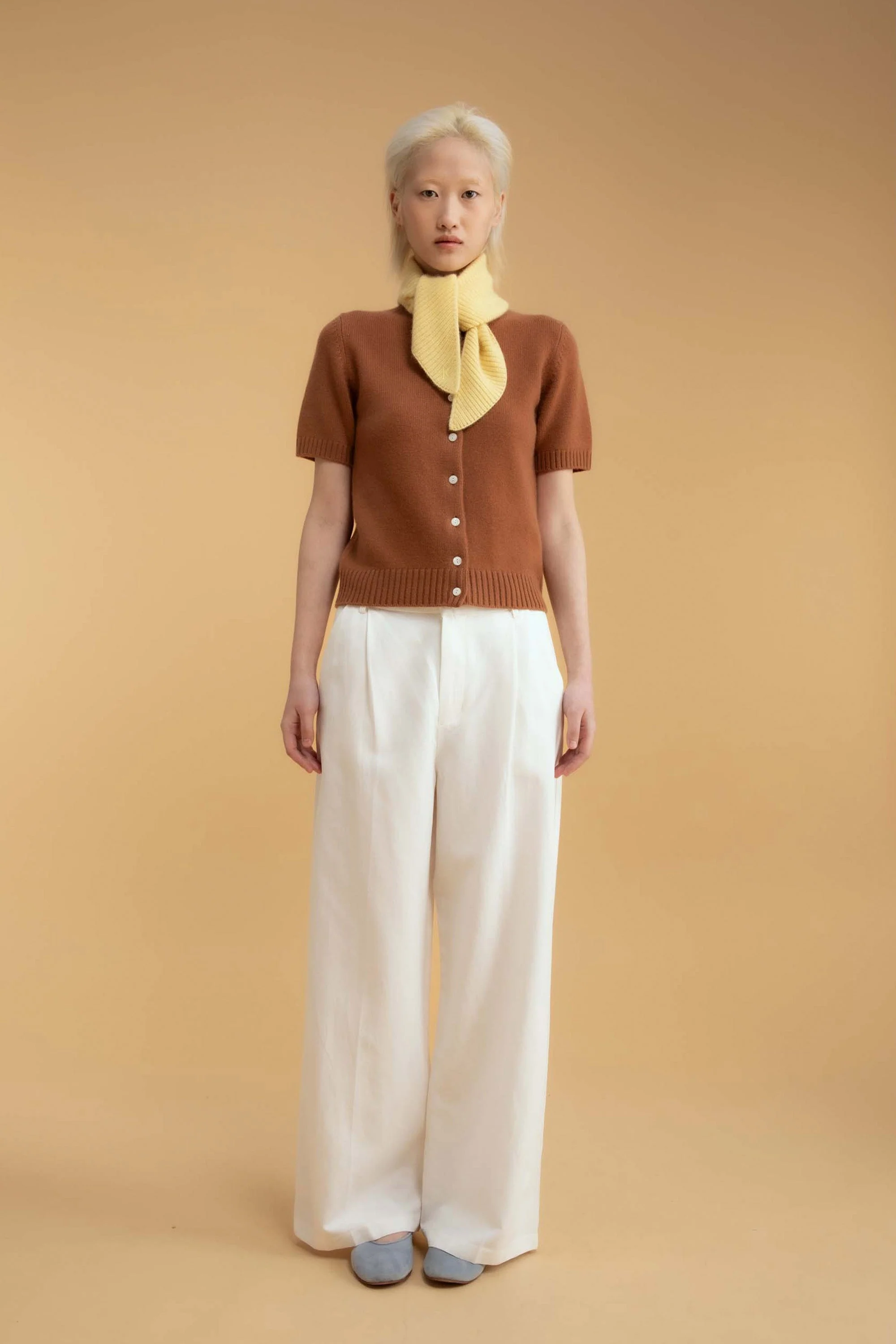 Knitted Cashmere Neck Tie - Lemon Sherbet - Image 6