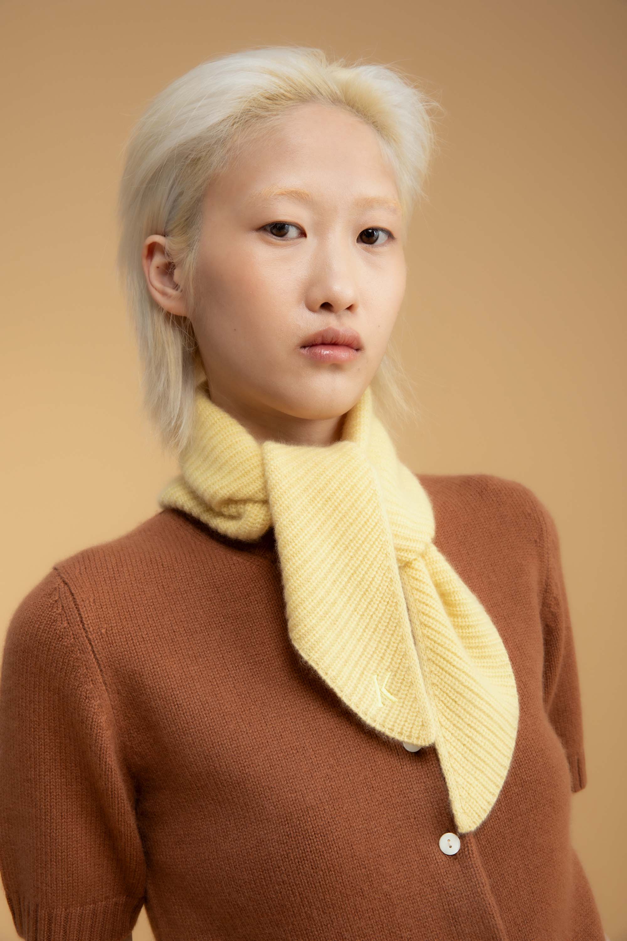 Knitted Cashmere Neck Tie - Lemon Sherbet - Image 7