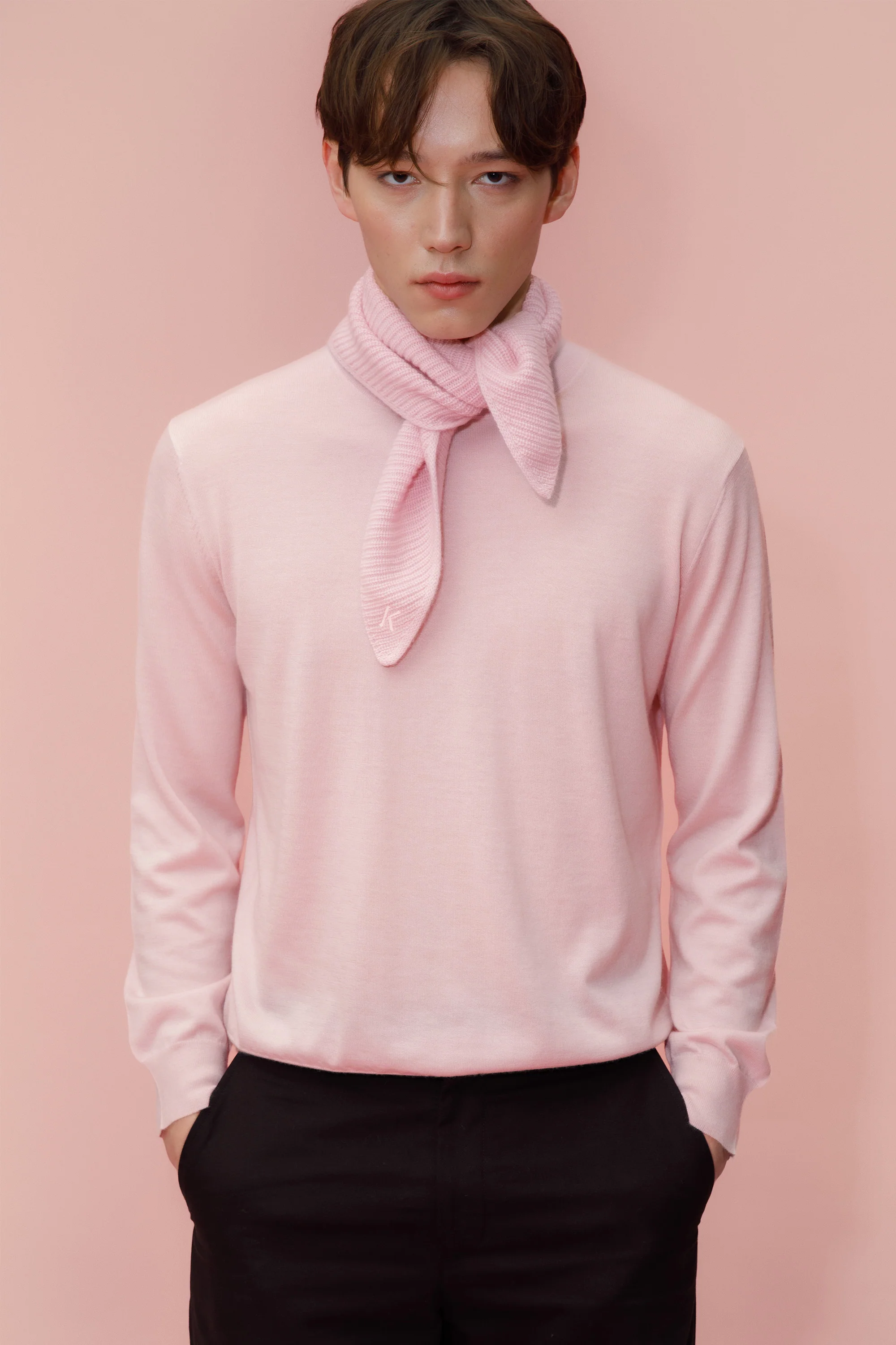 Knitted Cashmere Neck Tie - Pale Lilac - Image 4