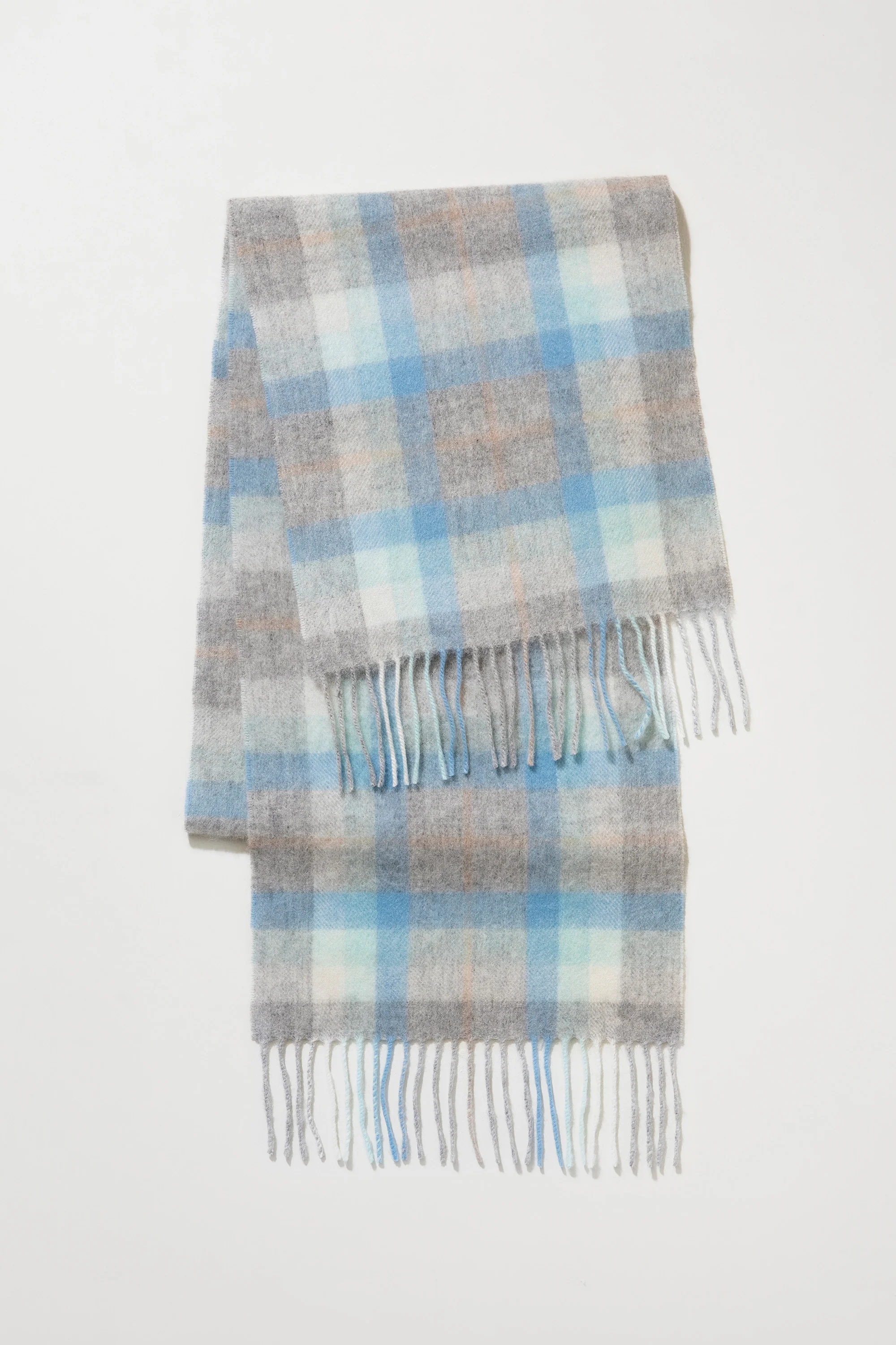 Contemporary Check Lambswool Scarf - Aqua - Image 3