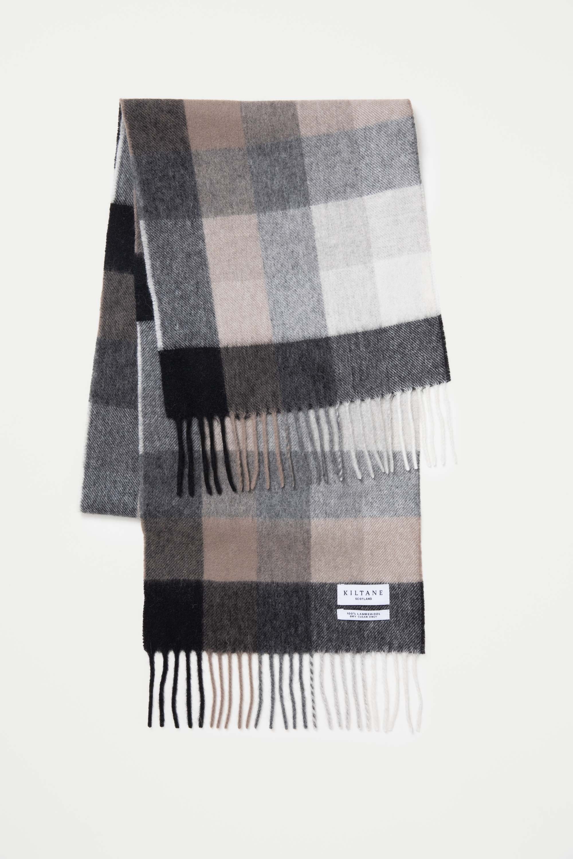 5 Square Check Lambswool Scarf - Black Grey - Image 3