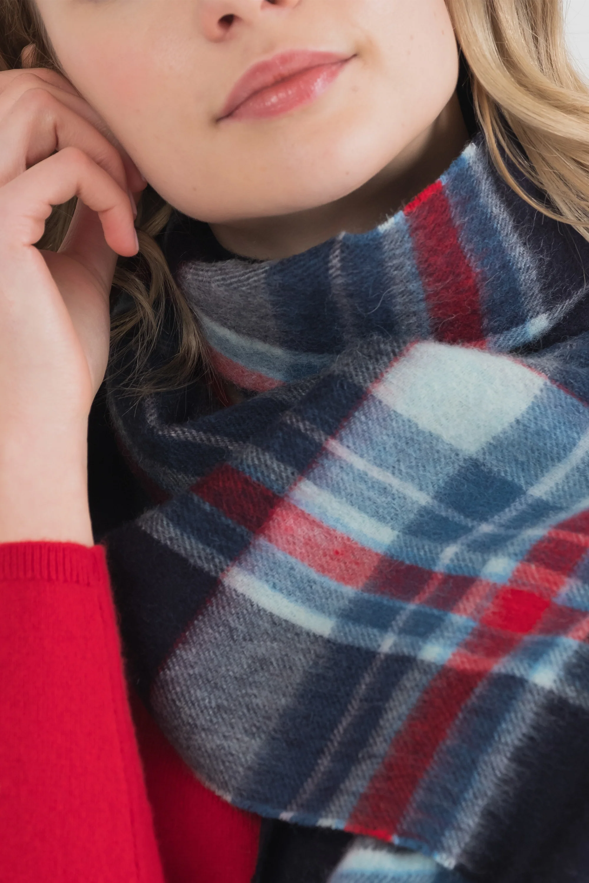 Square Check Lambswool Scarf - Blue Centre - Image 2
