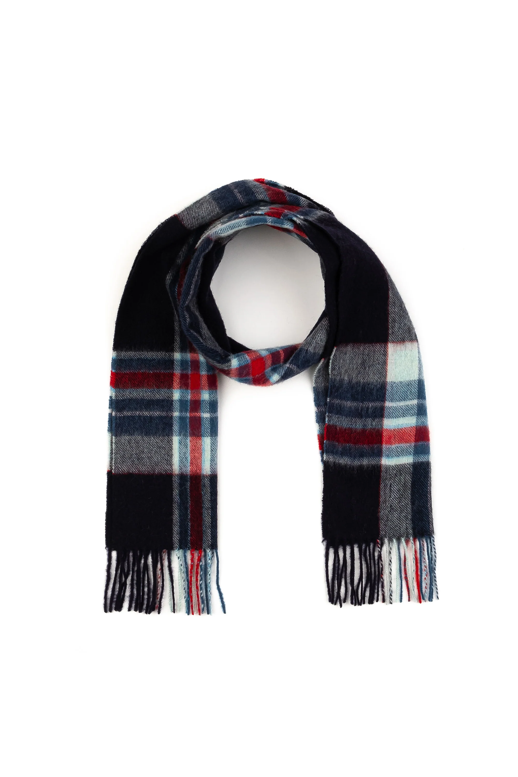 Square Check Lambswool Scarf - Blue Centre - Image 3